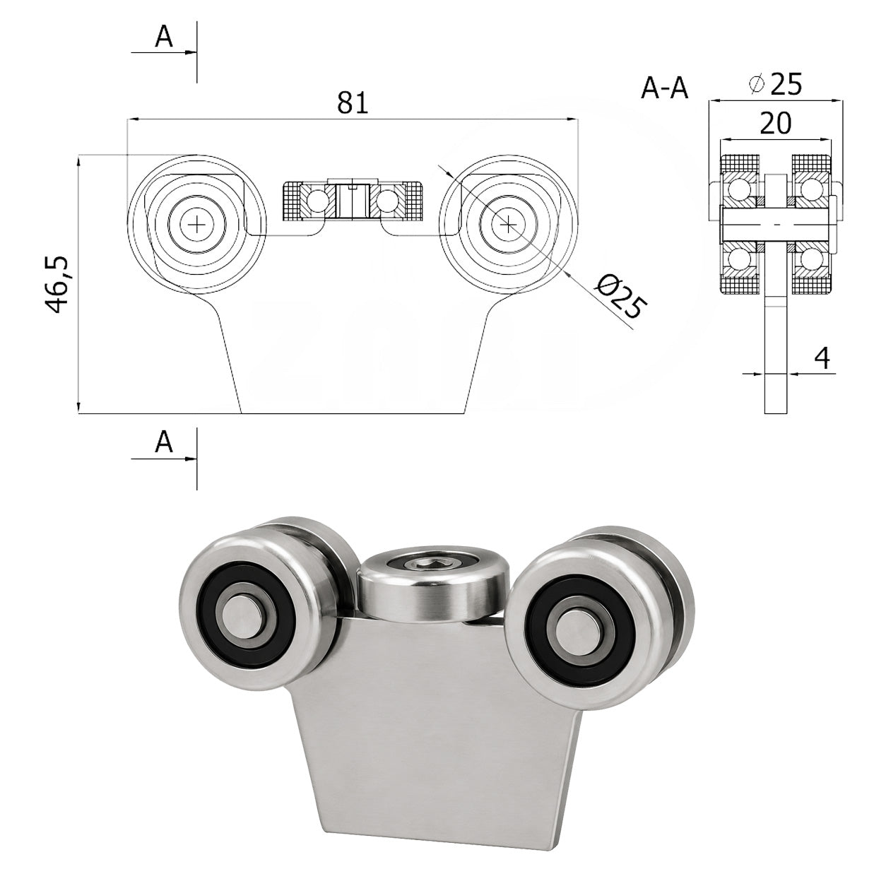 Torwagen für Schiebetore - für Profile 30x30 mm - Wandstärke 2 mm: G-5MM-30