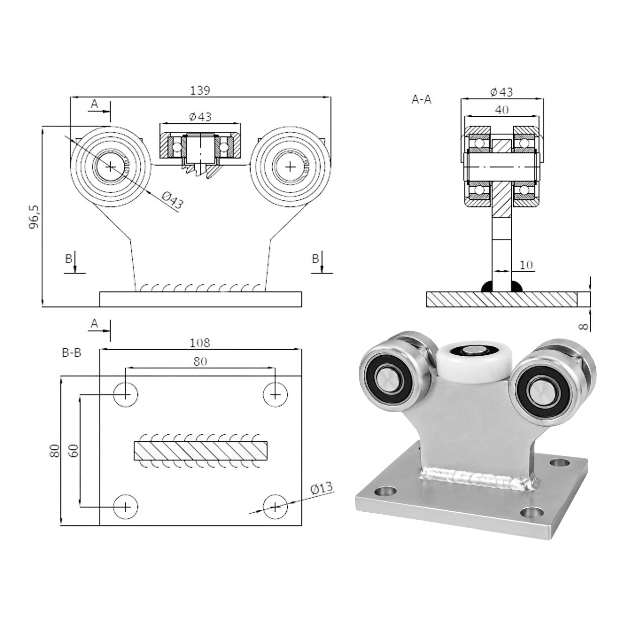Torwagen für Schiebetore - für Profile 50x50 mm - Wandstärke 2,5 mm: 5M-50