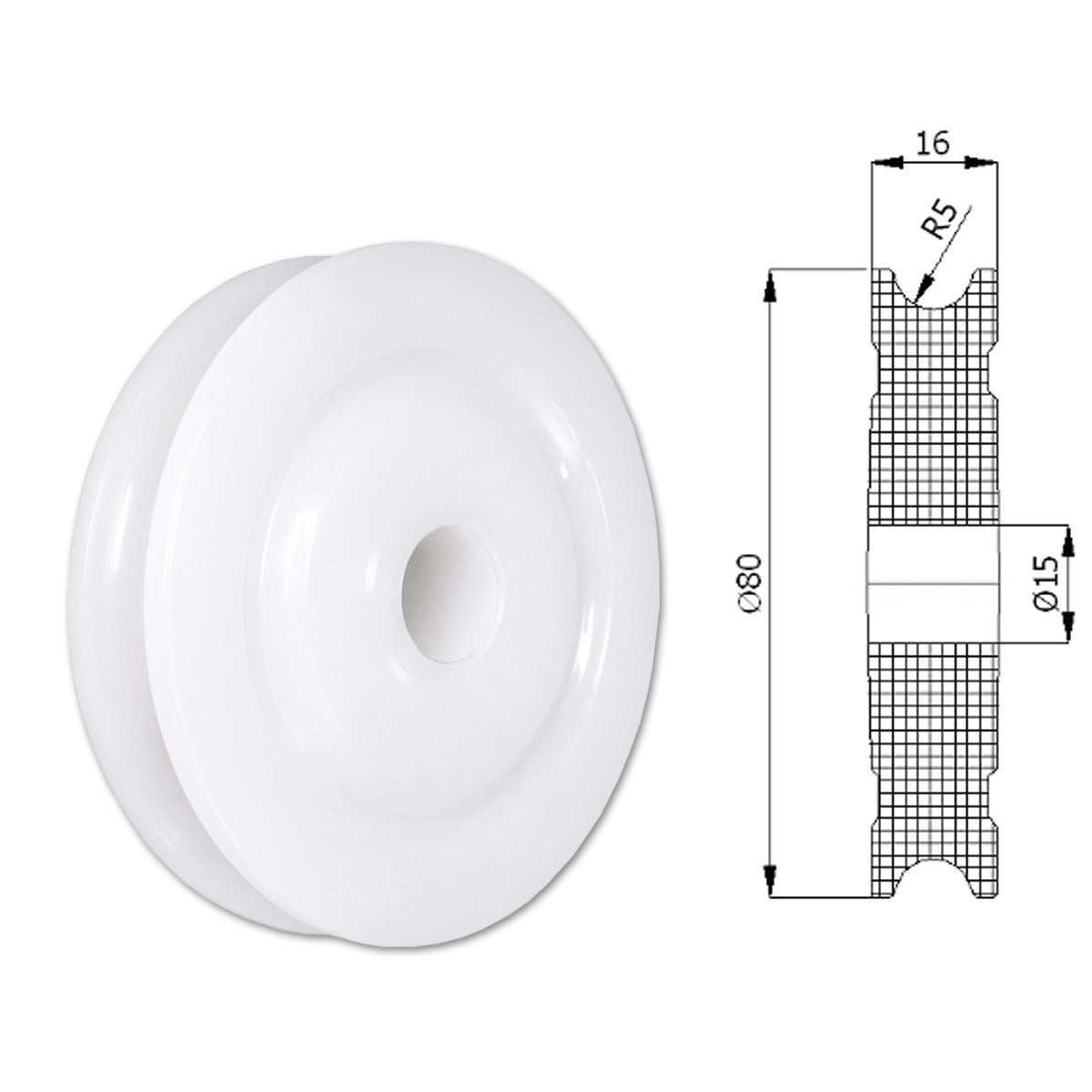 Seilrolle mit Gleitlager Ø80mm Polyamid Kunststoffrolle für Seil 10 mm C80/10/15