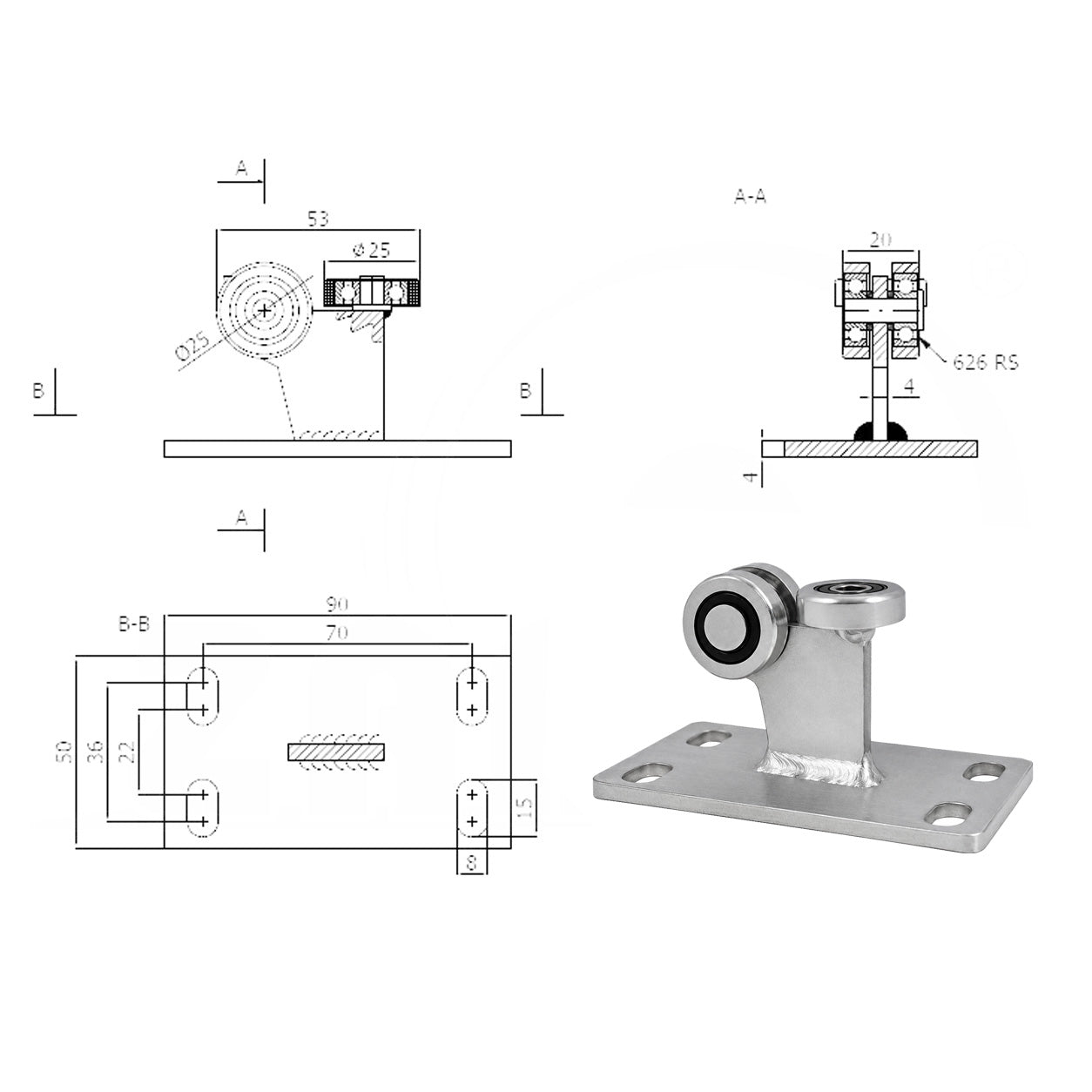 Torwagen für Schiebetore - für Profile 30x30 mm - Wandstärke 2 mm: 3MM-30