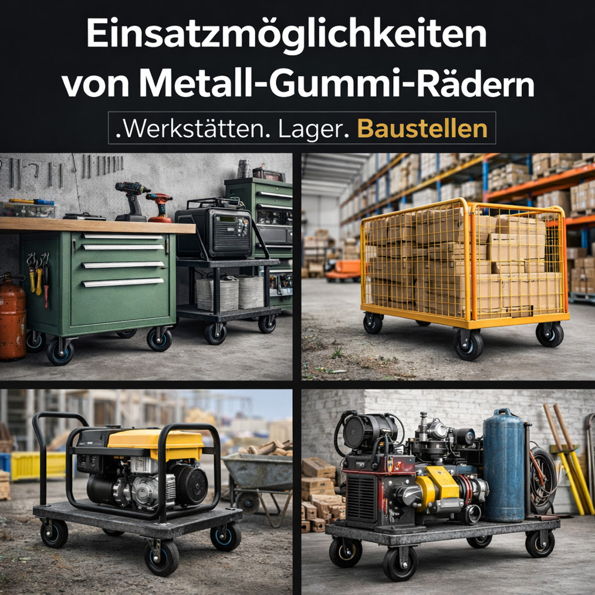 Metall-Gummiräder 200 mm mit Montage-Set – robuste Räder für Transport & Industrie Code: 61
