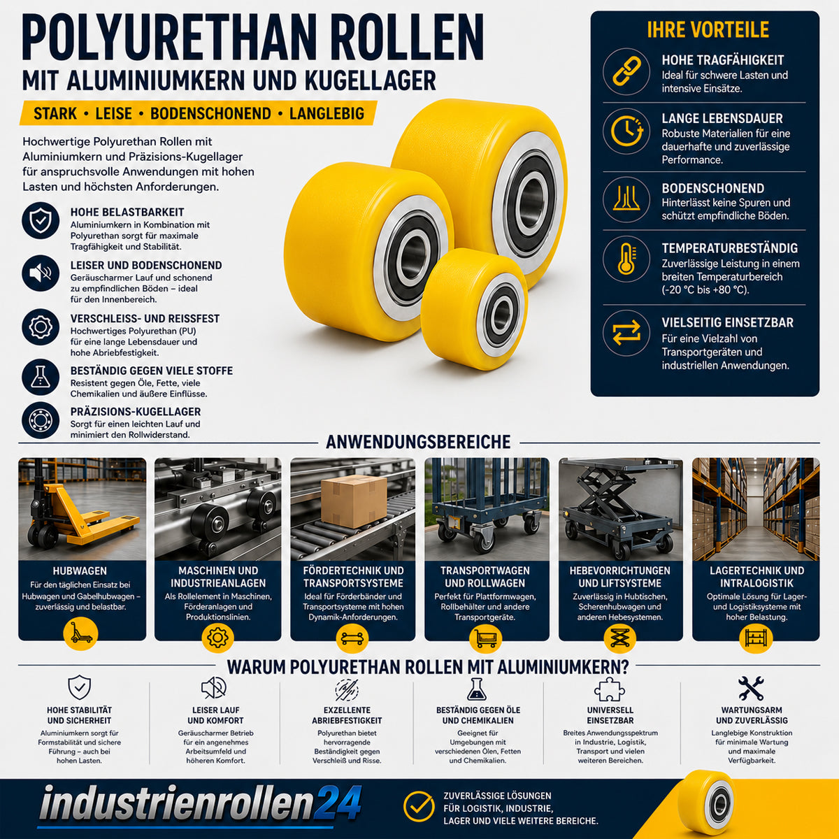 Polyamid Rolle Ø 80 mm mit Kugellager Kunststoffrolle Industrierollen RAP-80-70