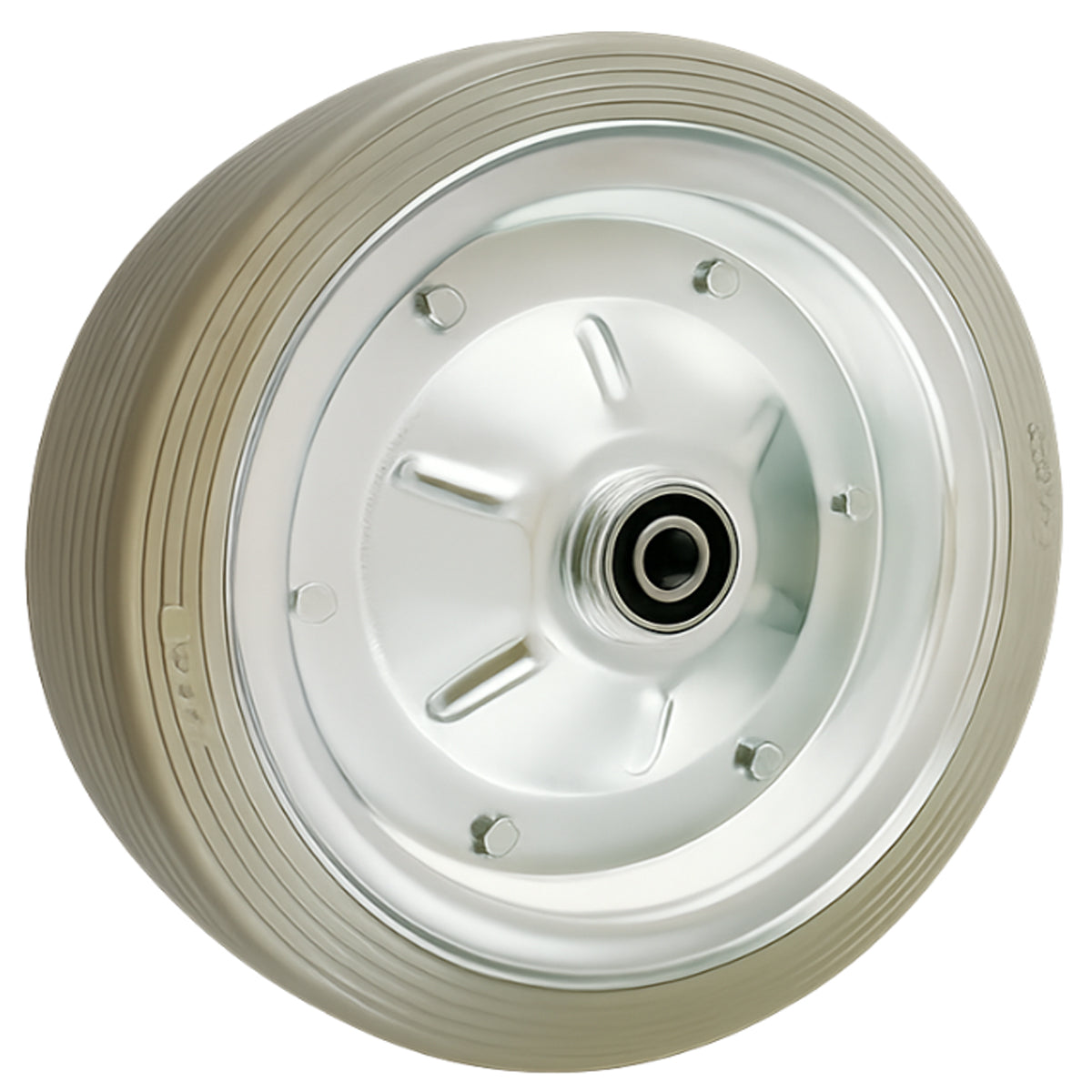 Ersatzrad Ø350 mm – Graues, nicht abfärbendes Vollgummi Industrierad mit Kugellager für Transportwagen, Code: 350LLS/25