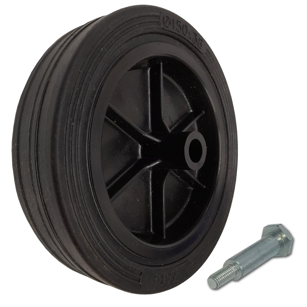 Rasenmäherrad 150 mm – Universal Ersatzrad aus Vollgummi + Montage-Set, Code: K150*M8