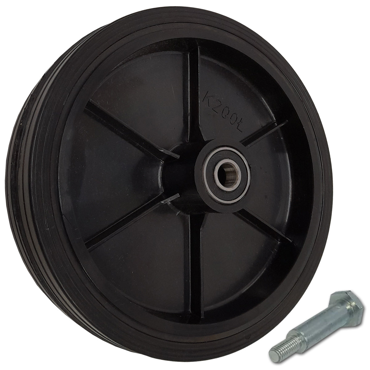 Rasenmäherrad 200 mm – Universal Ersatzrad aus Vollgummi mit Kugellager + Montage-Set, Code: K200LL*M8