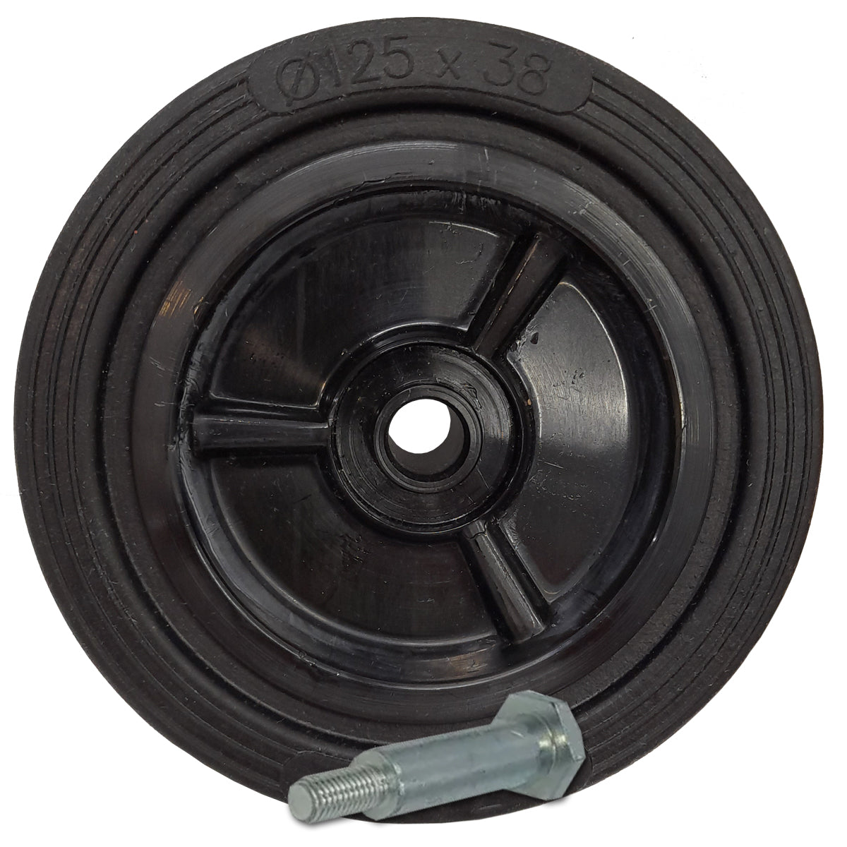 Rasenmäherrad 125 mm – Universal Ersatzrad aus Vollgummi + Montage-Set, Code: K125*M8