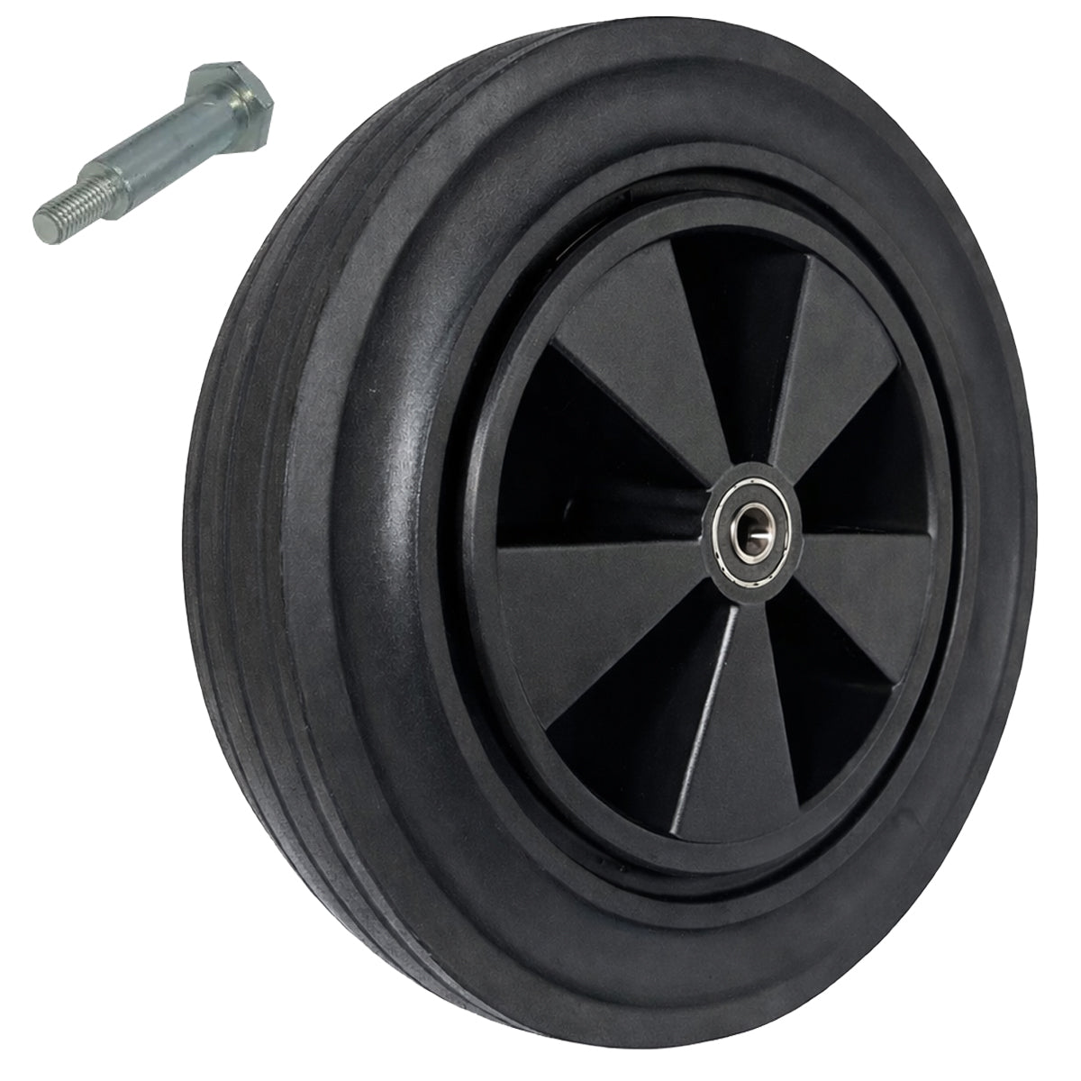 Rasenmäherrad 290 mm – Universal Ersatzrad aus Vollgummi mit Kugellager + Montage-Set, Code: K290LL*M8