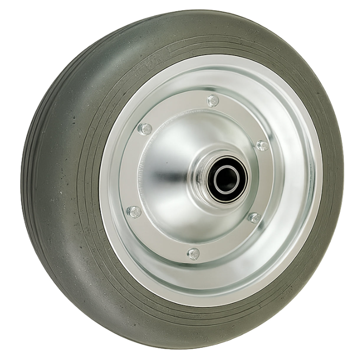 Ersatzrad Ø300 mm – Graues, nicht abfärbendes Vollgummi Industrierad mit Kugellager für Transportwagen, Code: 100LLS/25