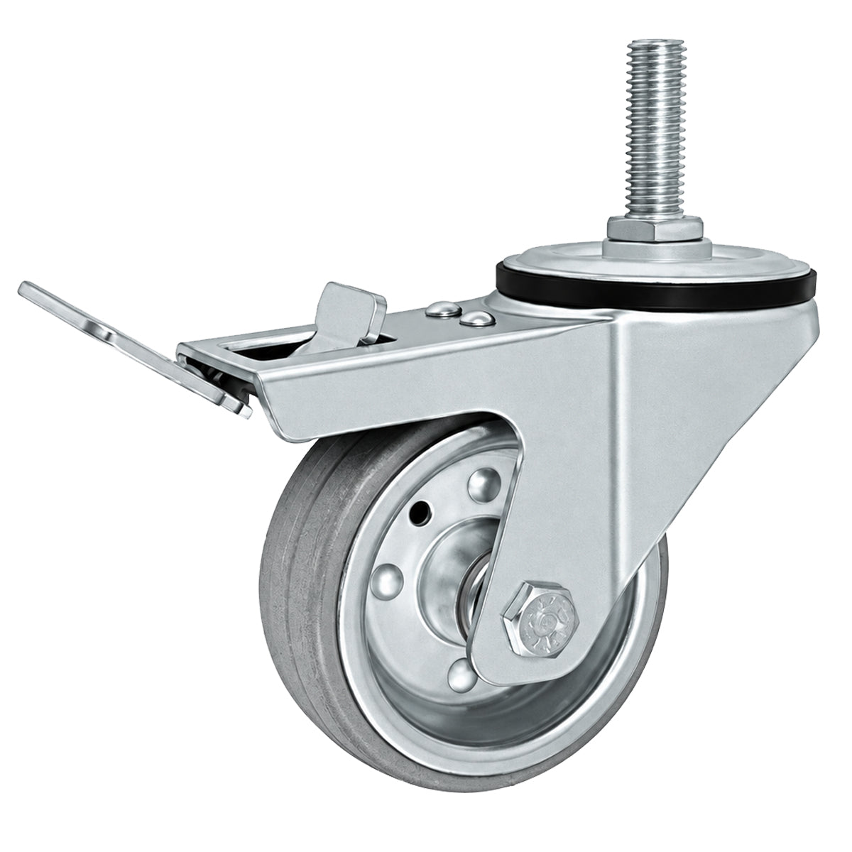 Metall-Gummiräder mit Befestigungsstift und Bremse Lenkrollen  Ø80 mm Code: 7SH*M10