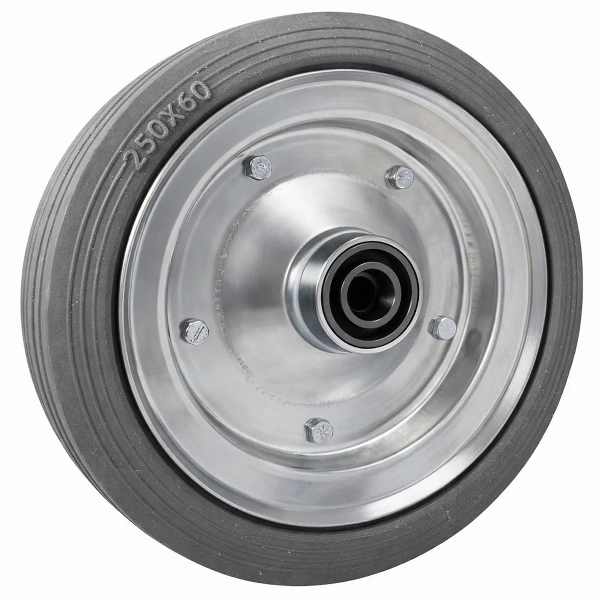 Ersatzrad Ø250 mm – Graues, nicht abfärbendes Vollgummi Industrierad mit Kugellager für Transportwagen, Code: 90LLS