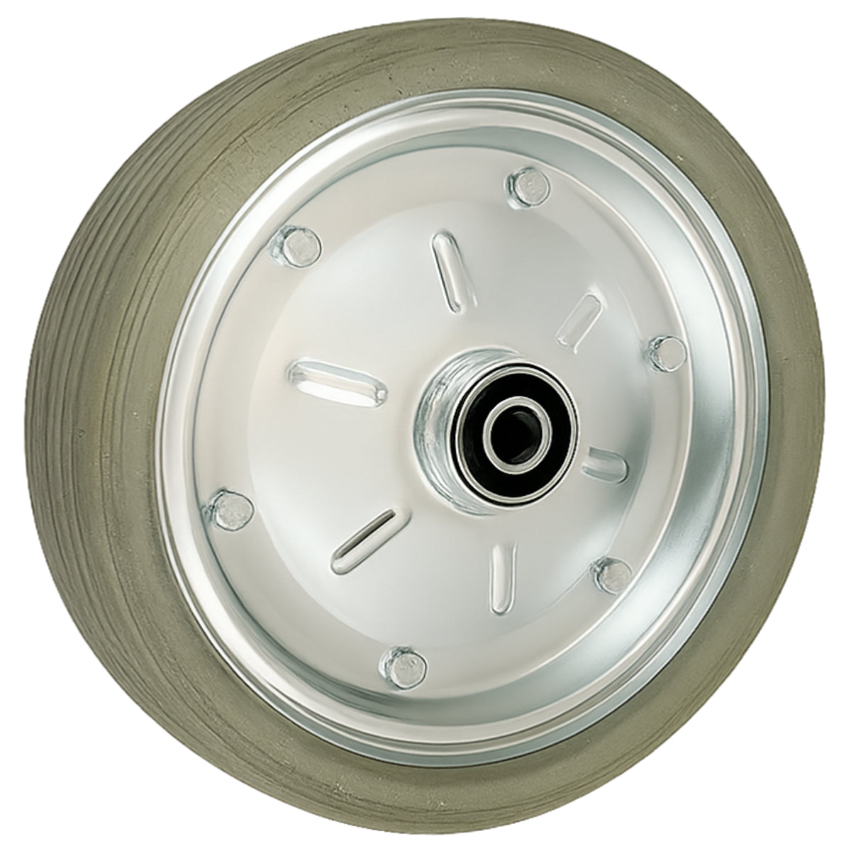 Ersatzrad Ø300 mm – Graues, nicht abfärbendes Vollgummi Industrierad mit Kugellager für Transportwagen, Code: 100MNLLS/25