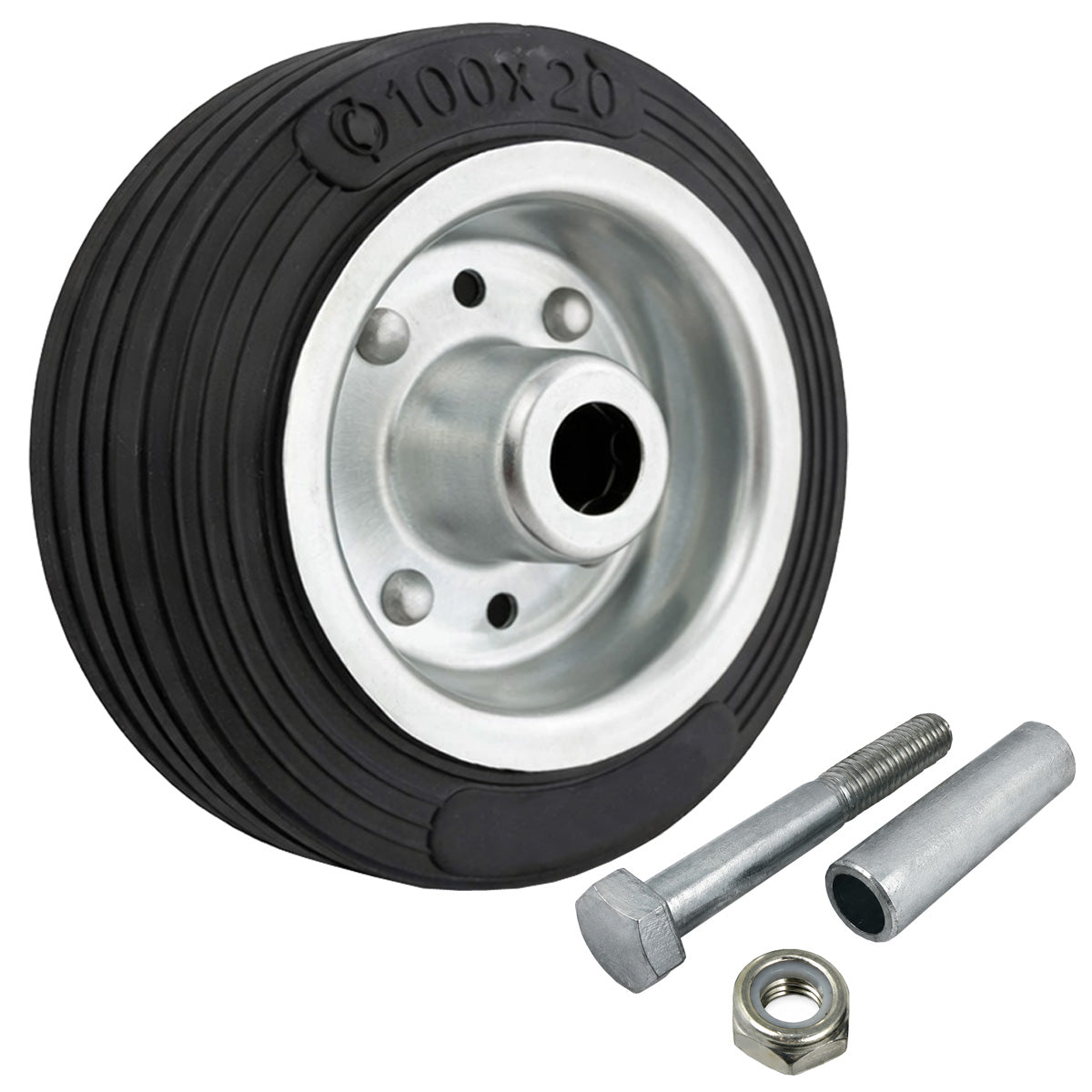 Metall-Gummiräder 100 mm mit Montage-Set – robuste Räder für Transport & Industrie Code: 11