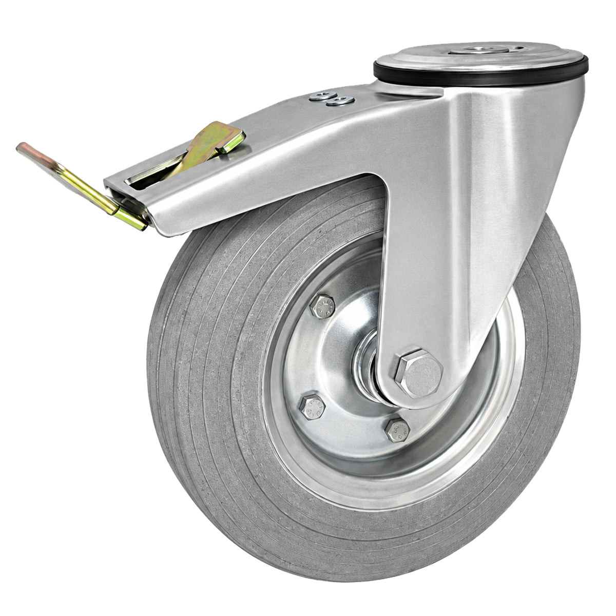 Metall-Gummiräder mit Befestigungsstift mit Zentralbohrung und Bremse Ø200 mm Code: 67NSH