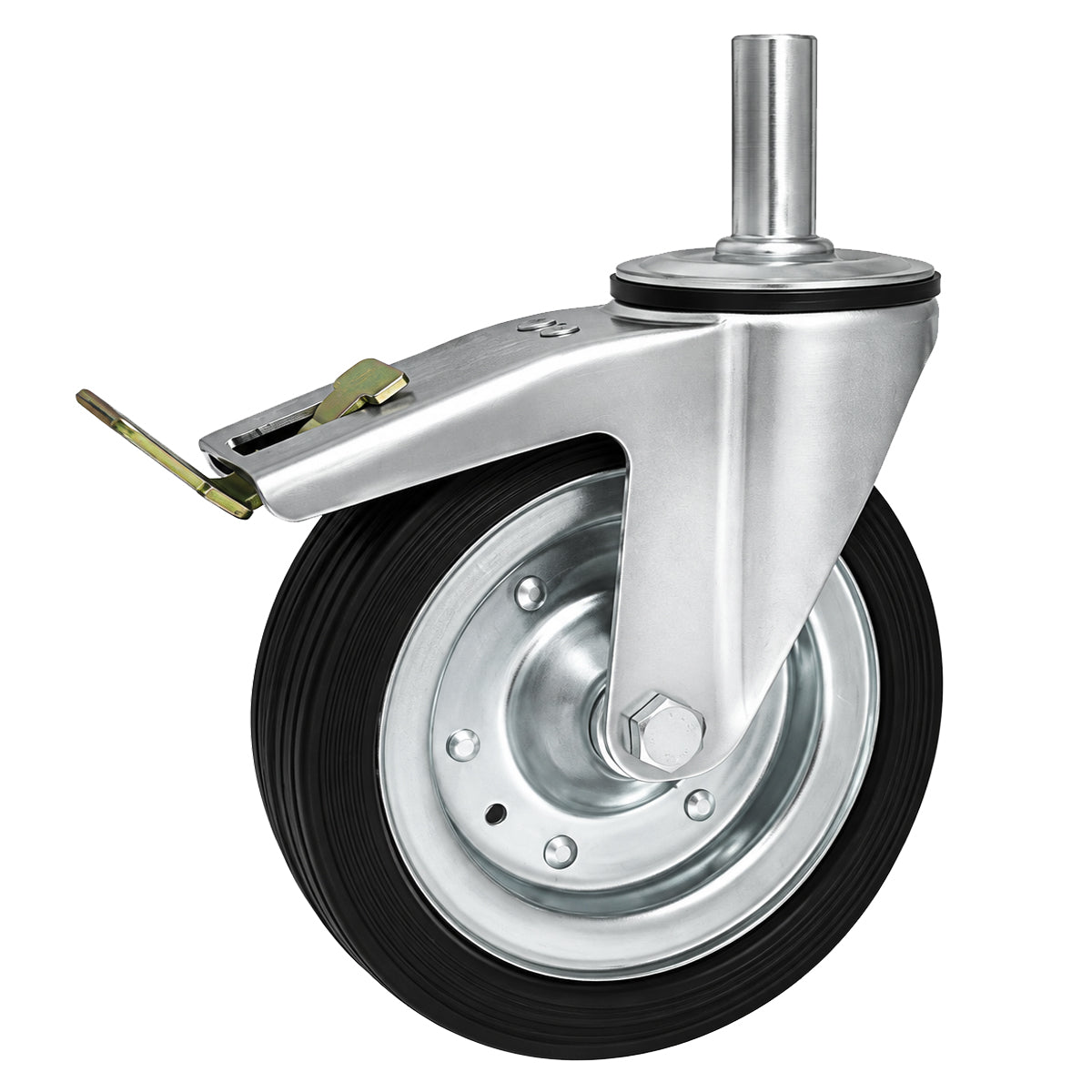 Metall-Gummiräder mit Befestigungsstift und Bremse Lenkrollen  Ø200 mm Code: 66FH*27