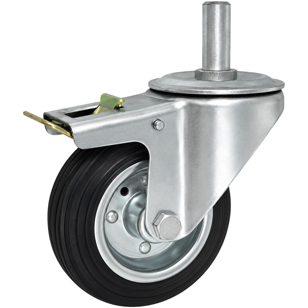 Metall-Gummiräder mit Befestigungsstift und Bremse Lenkrollen  Ø100 mm Code: 16H*15