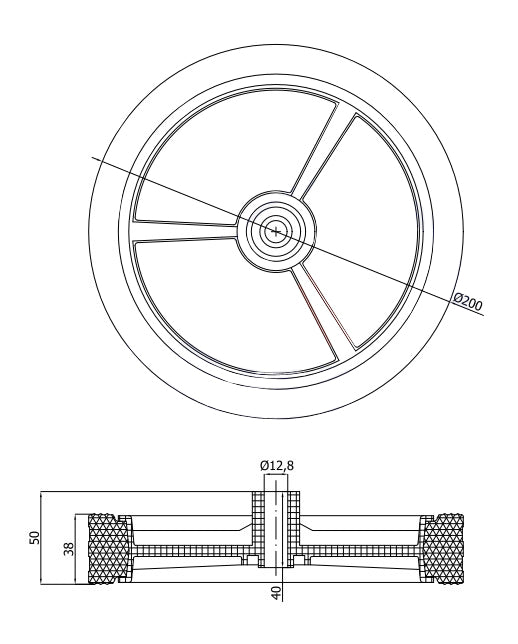Rasenmäherrad 200 mm – Universal Ersatzrad aus Vollgummi für Rasenmäher, Code: K200