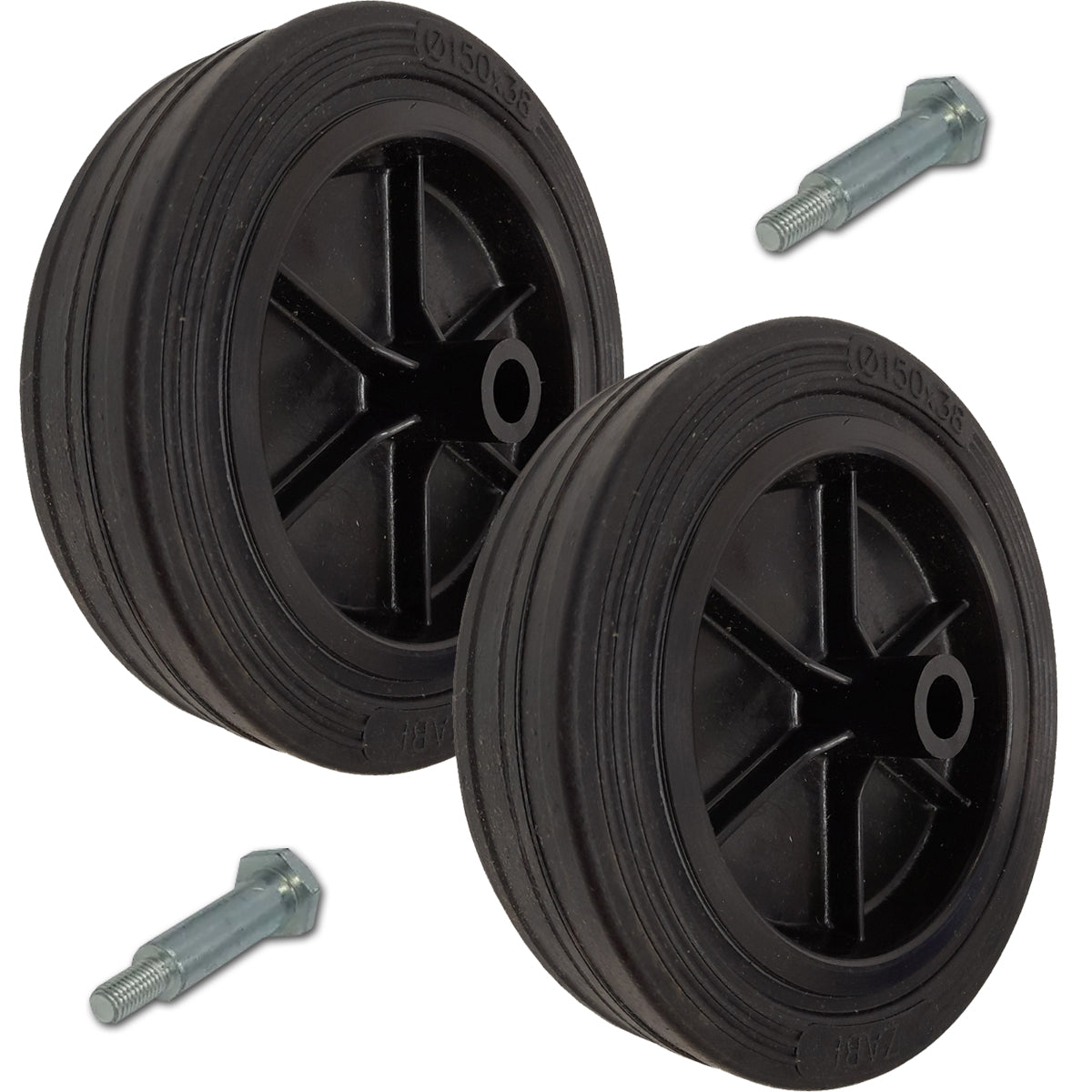 Rasenmäherrad 150 mm – Universal Ersatzrad aus Vollgummi + Montage-Set, Code: K150*M10
