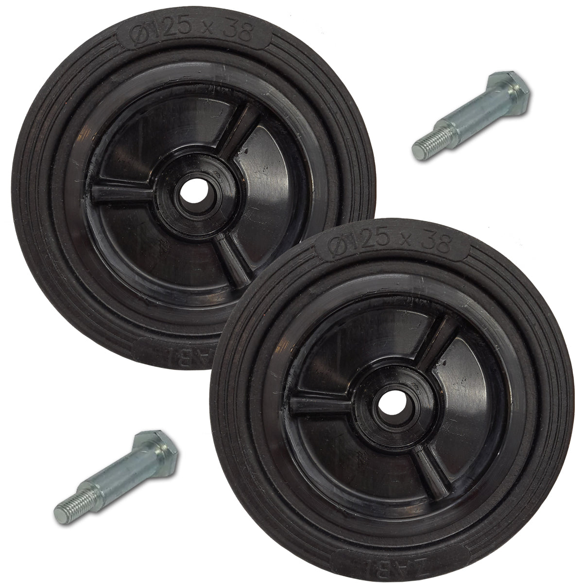 Rasenmäherrad 125 mm – Universal Ersatzrad aus Vollgummi + Montage-Set, Code: K125*M8