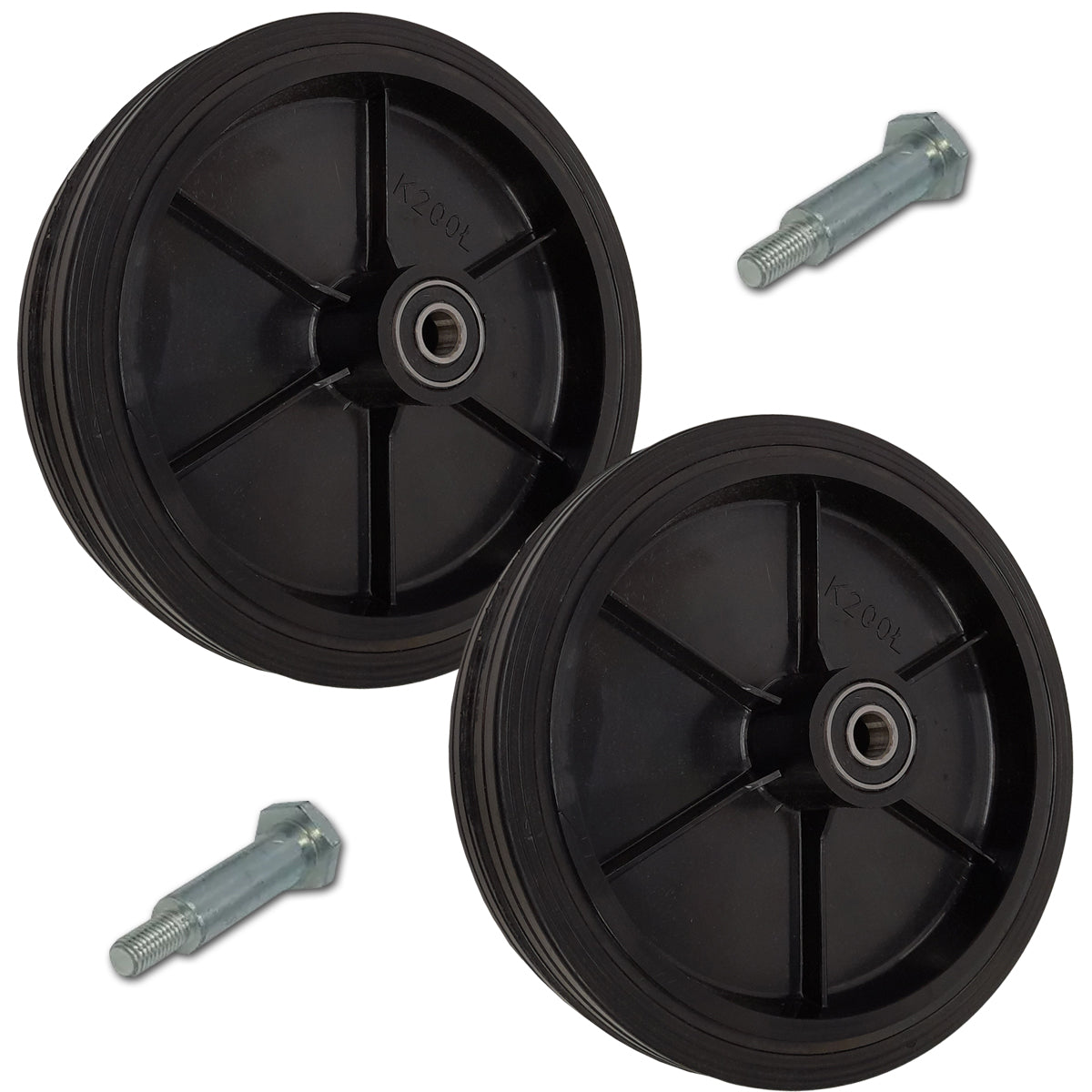 Rasenmäherrad 200 mm – Universal Ersatzrad aus Vollgummi mit Kugellager + Montage-Set, Code: K200LL*M10