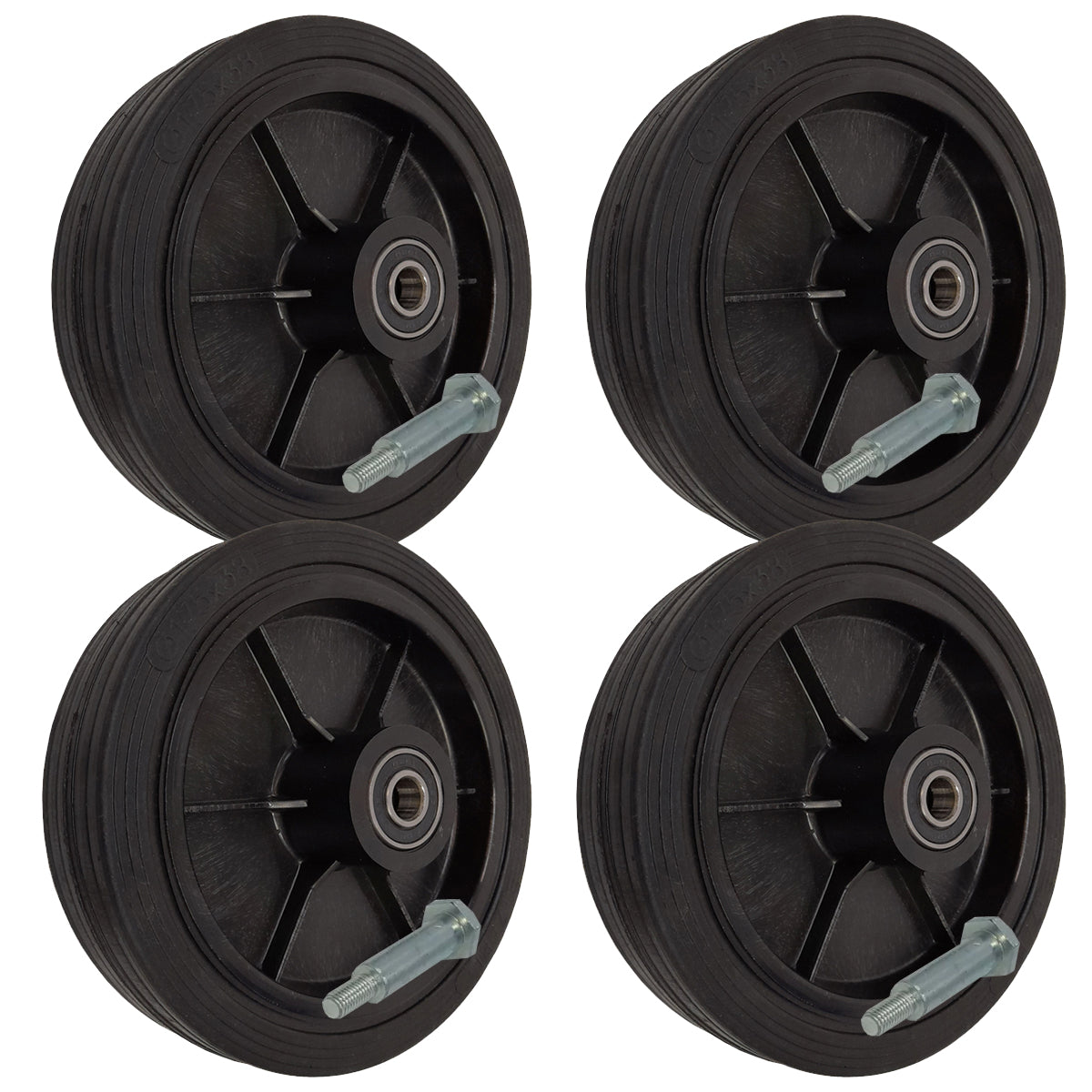 Rasenmäherrad 175 mm – Universal Ersatzrad aus Vollgummi mit Kugellager + Montage-Set, Code: K175LL*M8