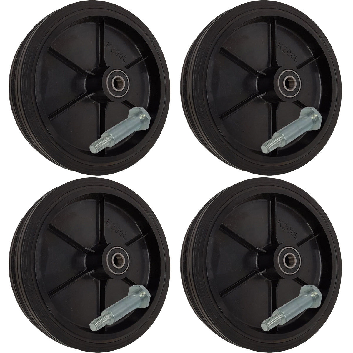 Rasenmäherrad 200 mm – Universal Ersatzrad aus Vollgummi mit Kugellager + Montage-Set, Code: K200LL*M10