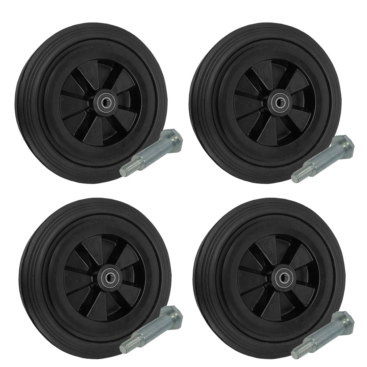 Rasenmäherrad 250 mm – Universal Ersatzrad aus Vollgummi mit Kugellager + Montage-Set, Code: K250LL*M10