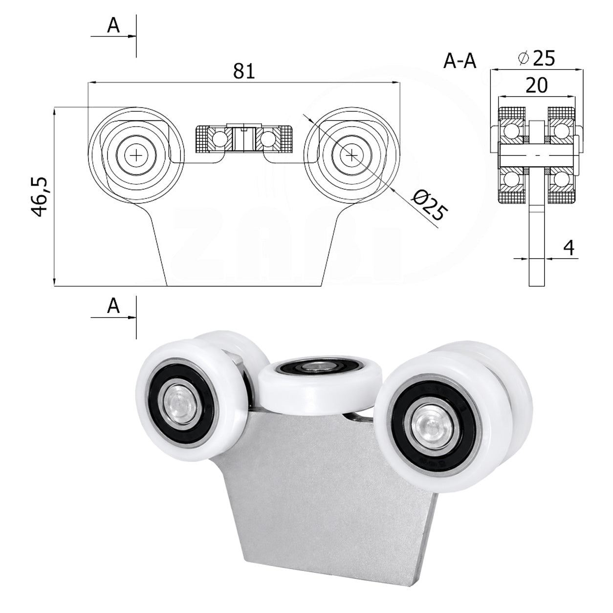 Torwagen für Schiebetore - für Profile 30x30 mm - Wandstärke 2 mm: G-5T-30