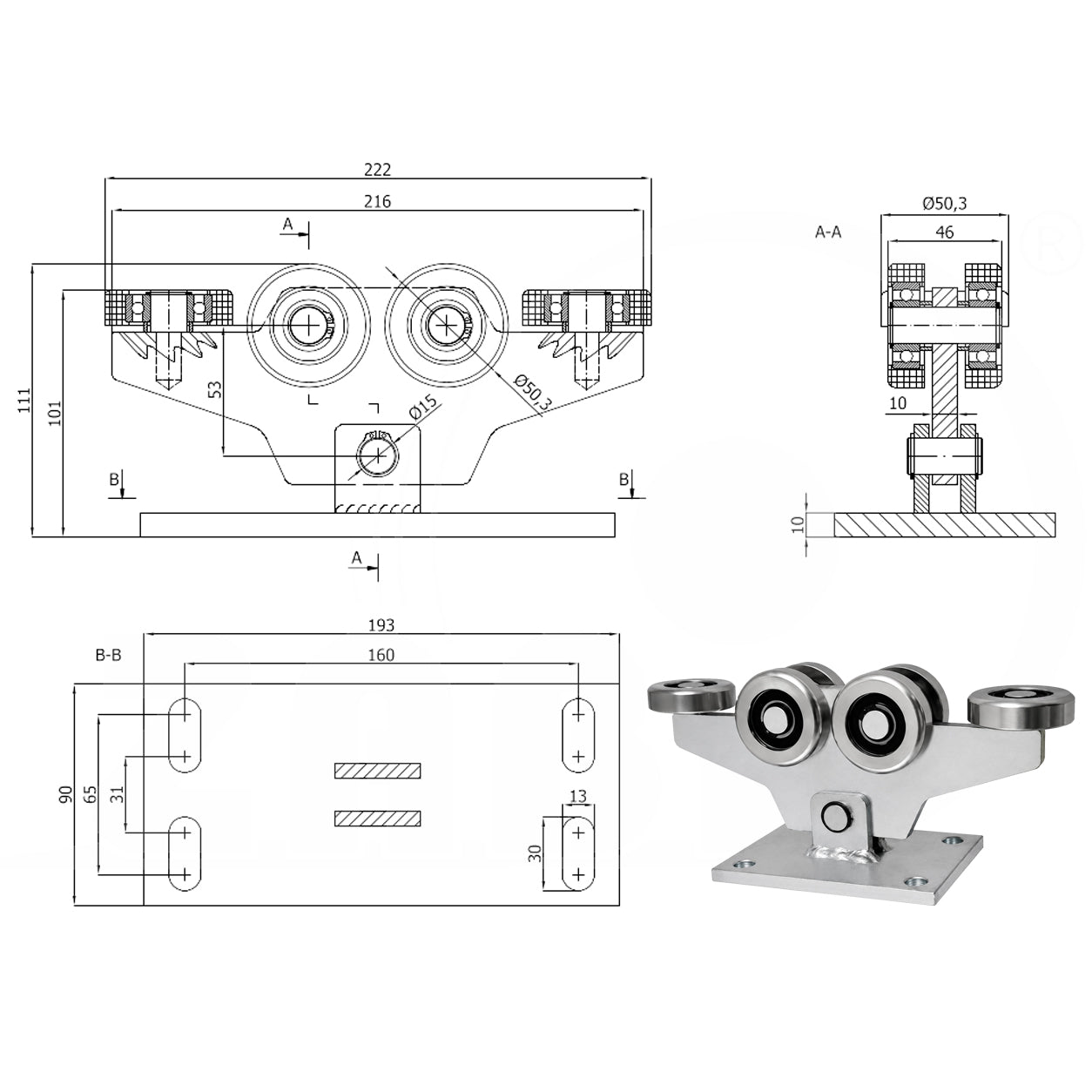 Torwagen für Schiebetore - für Profile 60 x 60 mm - Wandstärke 4 mm: W-6MM-60/4