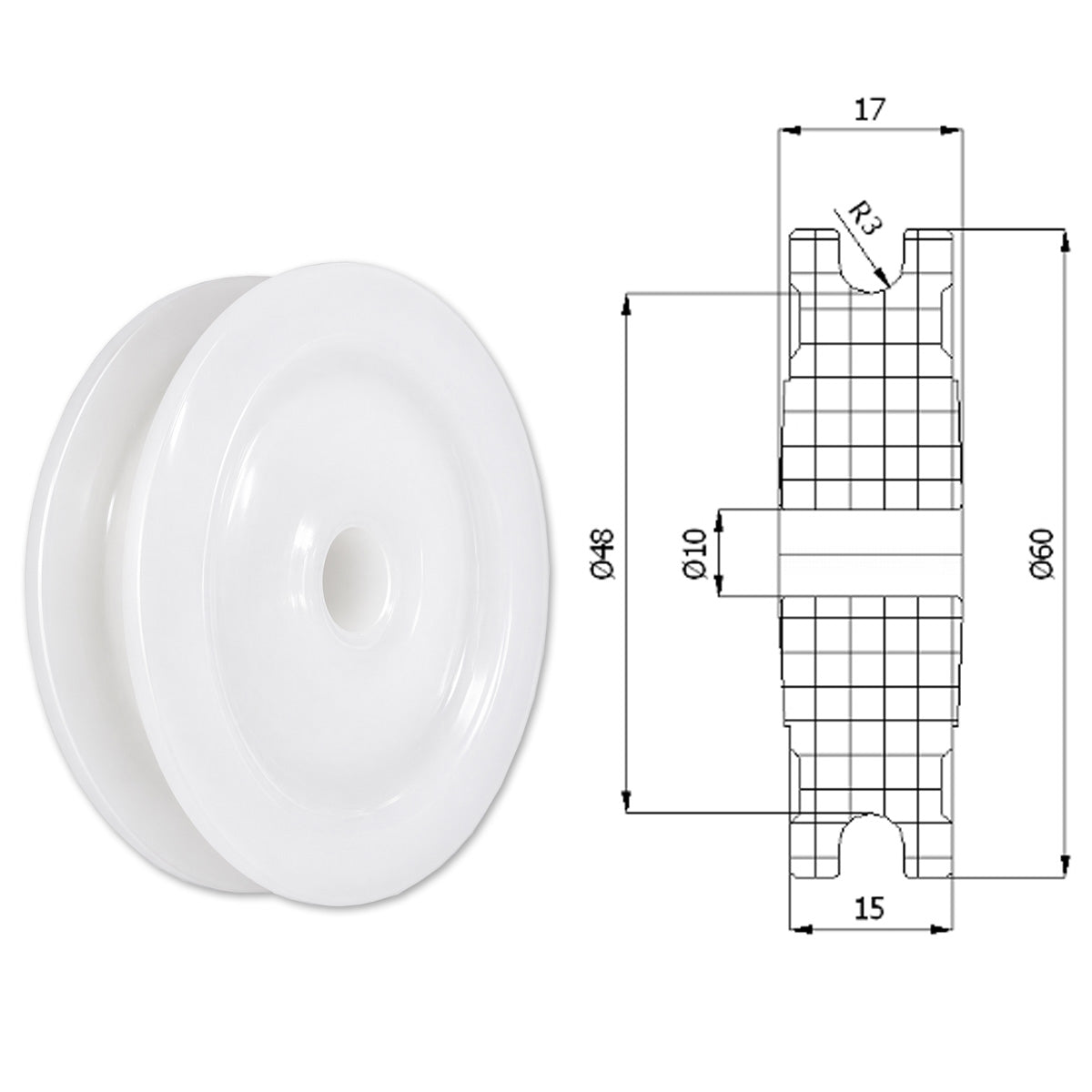 Seilrolle mit Gleitlager Ø80mm Polyamid Kunststoffrolle für Seil Ø6 mm C80/6