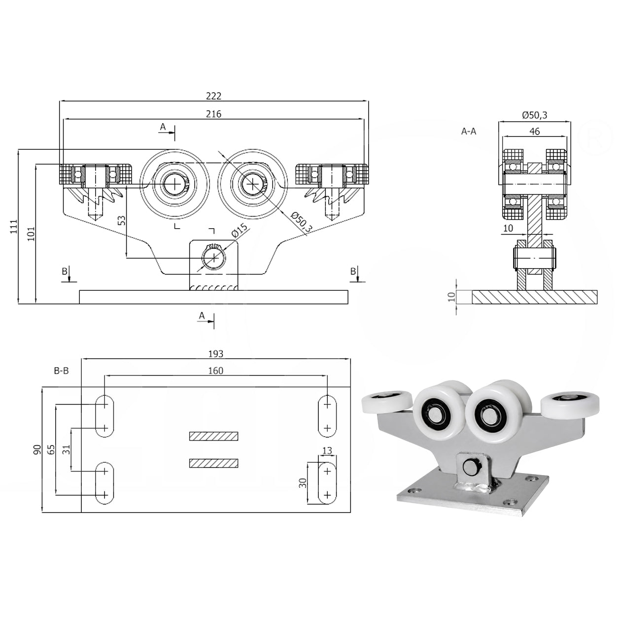 Torwagen für Schiebetore - für Profile 60 x 60 mm - Wandstärke 4 mm: W-6T-60/4