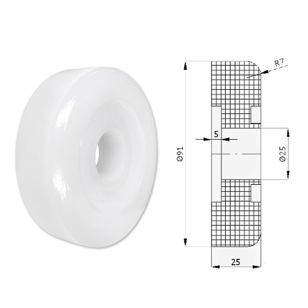 Polyamid Rolle Ø 91 mm mit Gleitlager Kunststoffrolle Industrierollen RB-91