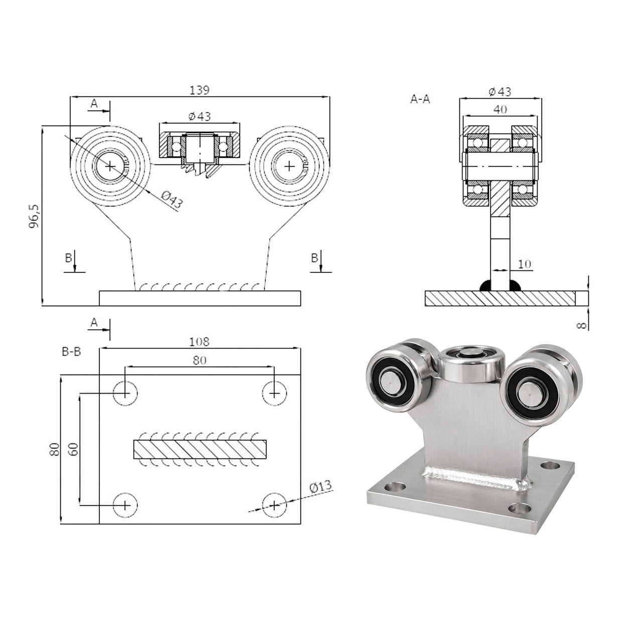 Torwagen für Schiebetore - für Profile 50x50 mm - Wandstärke 2,5 mm: 5MM-50