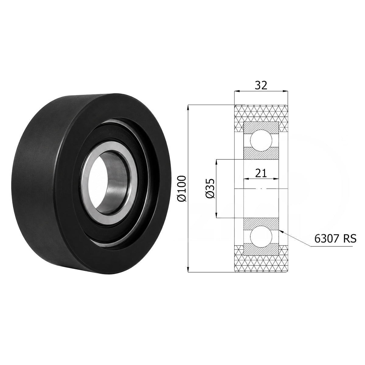 Polyamid Rolle Ø100mm mit Kugellager Kunststoffrolle Industrierolle RP-100-32/35