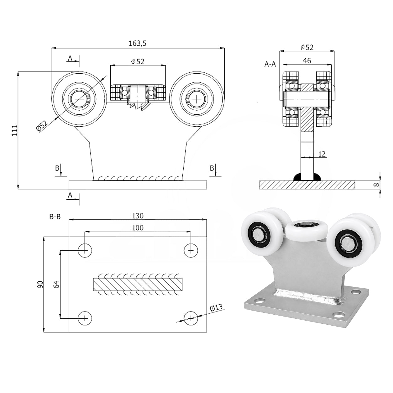 Torwagen für Schiebetore - für Profile 60 x 60 mm - Wandstärke 3 mm: 5T-60