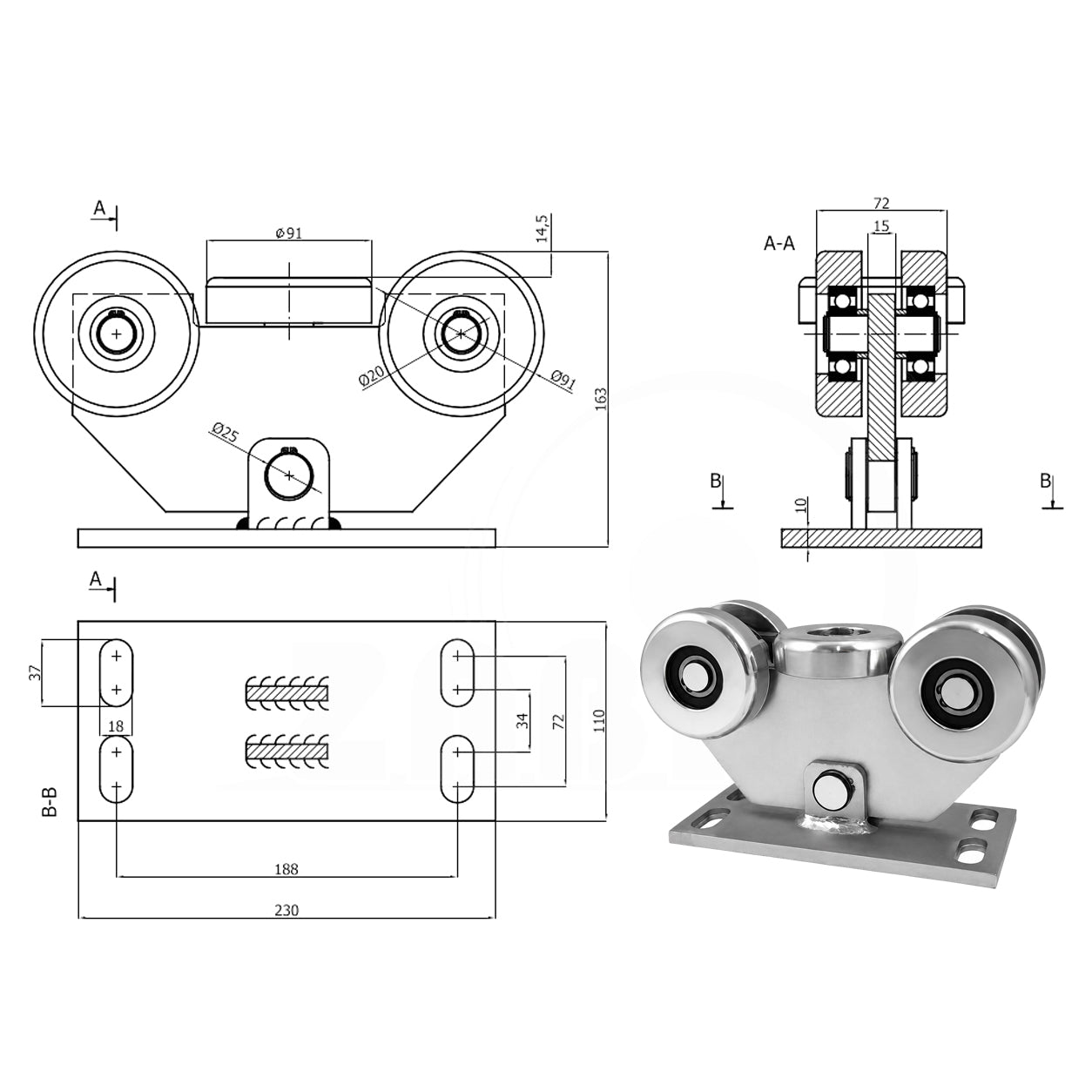 Torwagen für Schiebetore - für Profile 100x100 mm - Wandstärke 4 mm: W-5MM-100