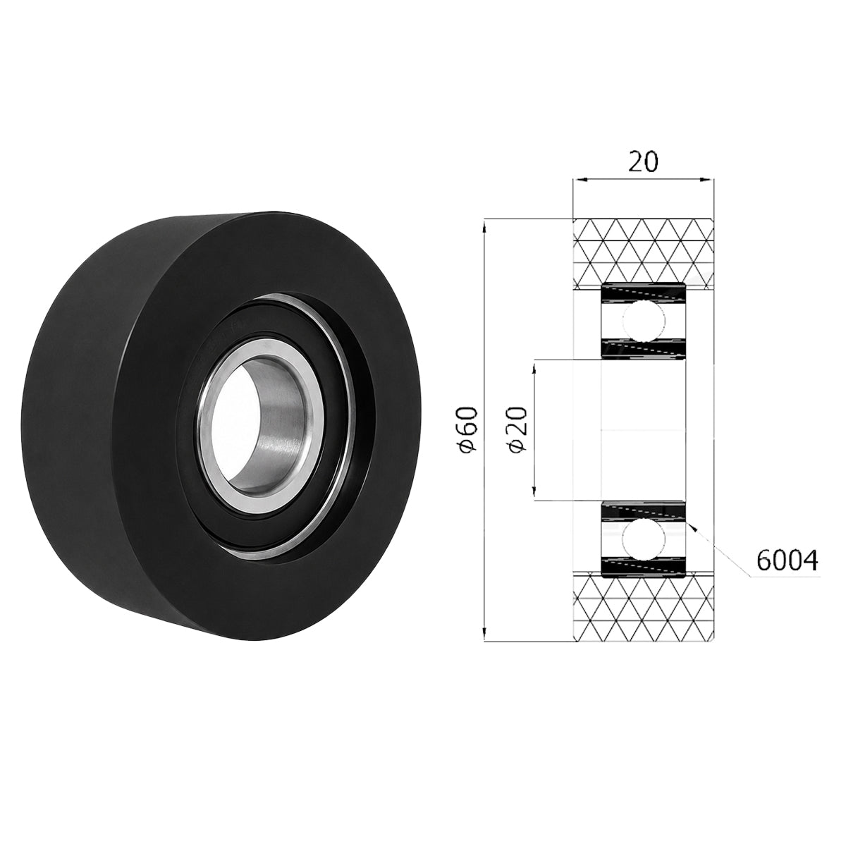 Polyamid Rolle Ø 60mm mit Kugellager Kunststoffrolle Industrierollen RP-60-20/20