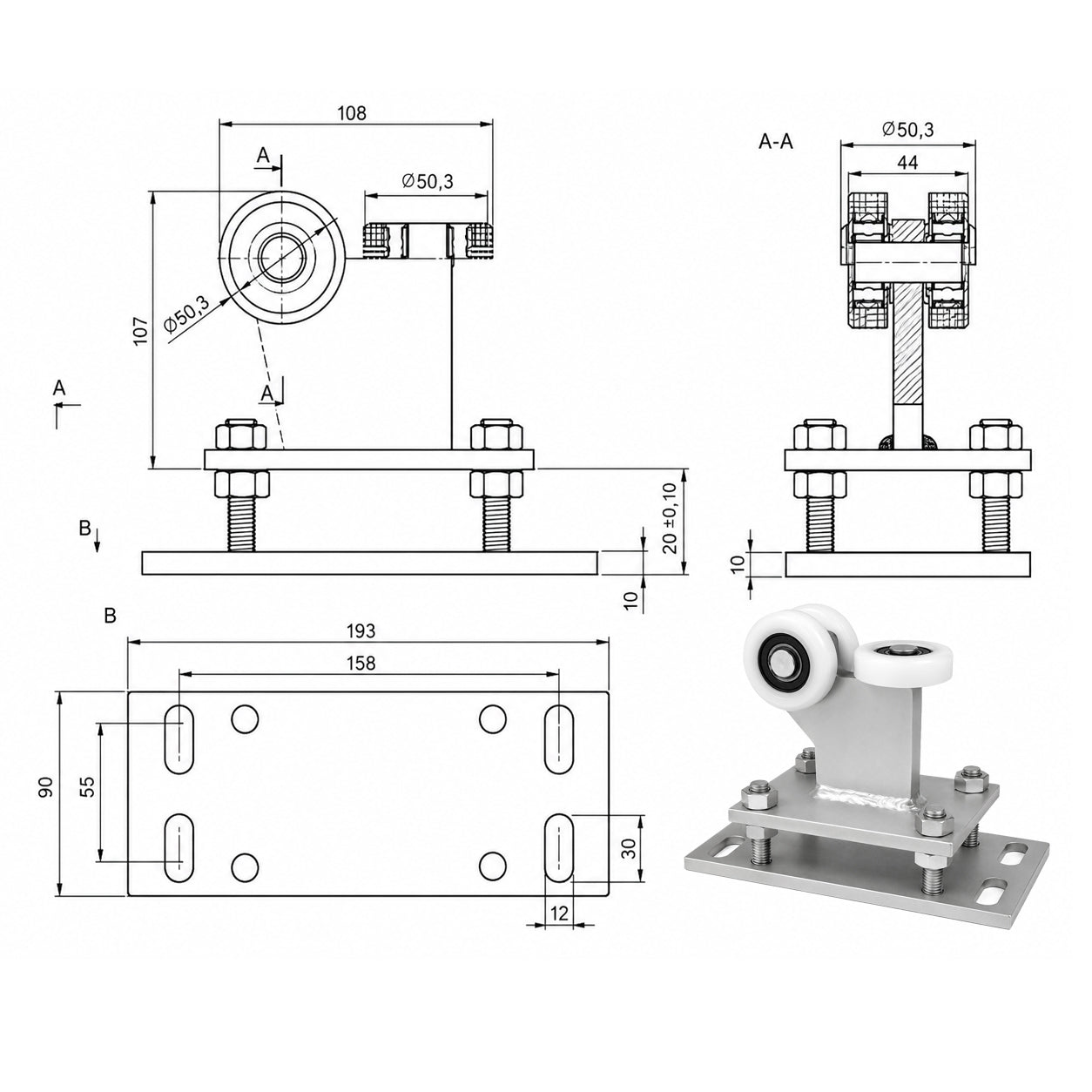 Torwagen für Schiebetore - für Profile 60 x 60 mm - Wandstärke 3 mm: R-3T-60