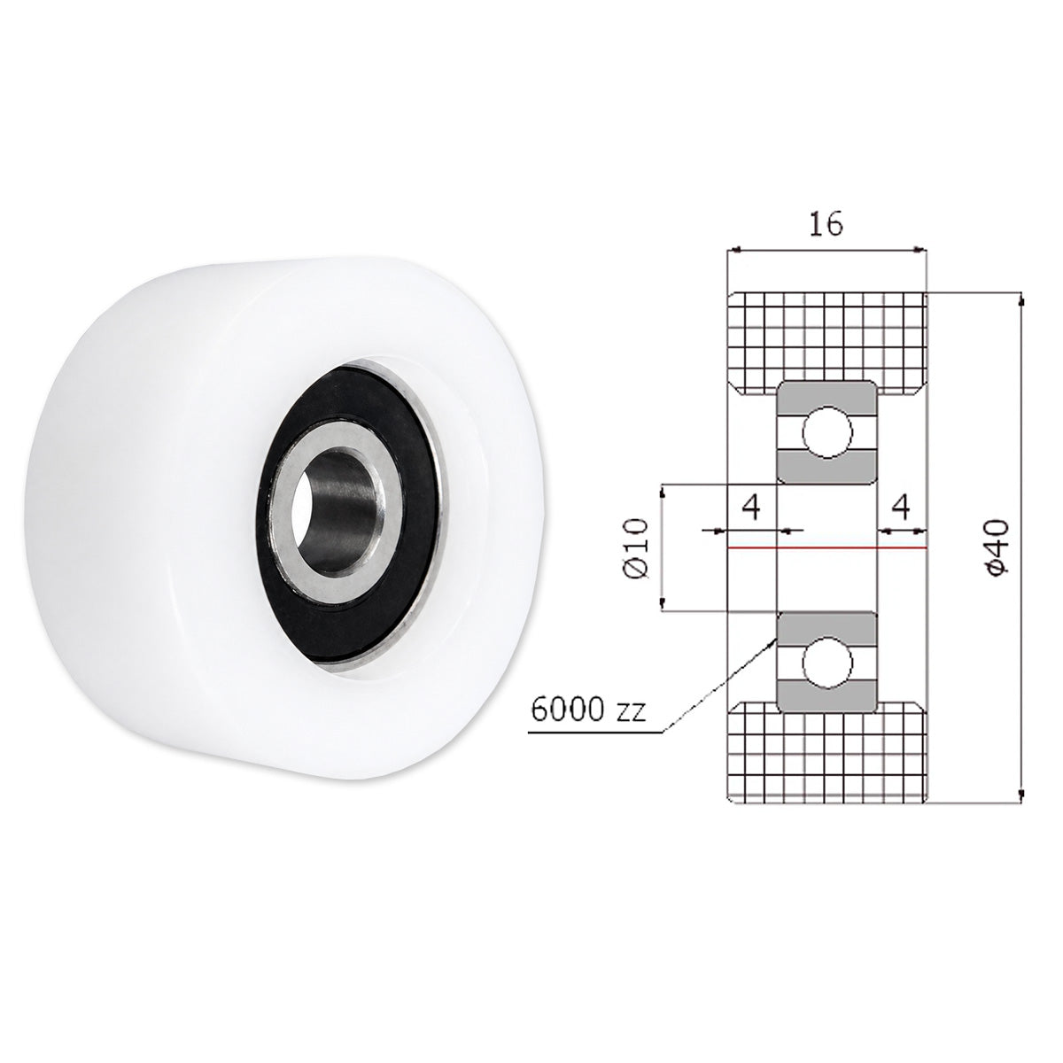 Teilen Polyamid Rolle Ø 40 mm mit Kugellager Kunststoffrolle Industrierollen R-40-16/10