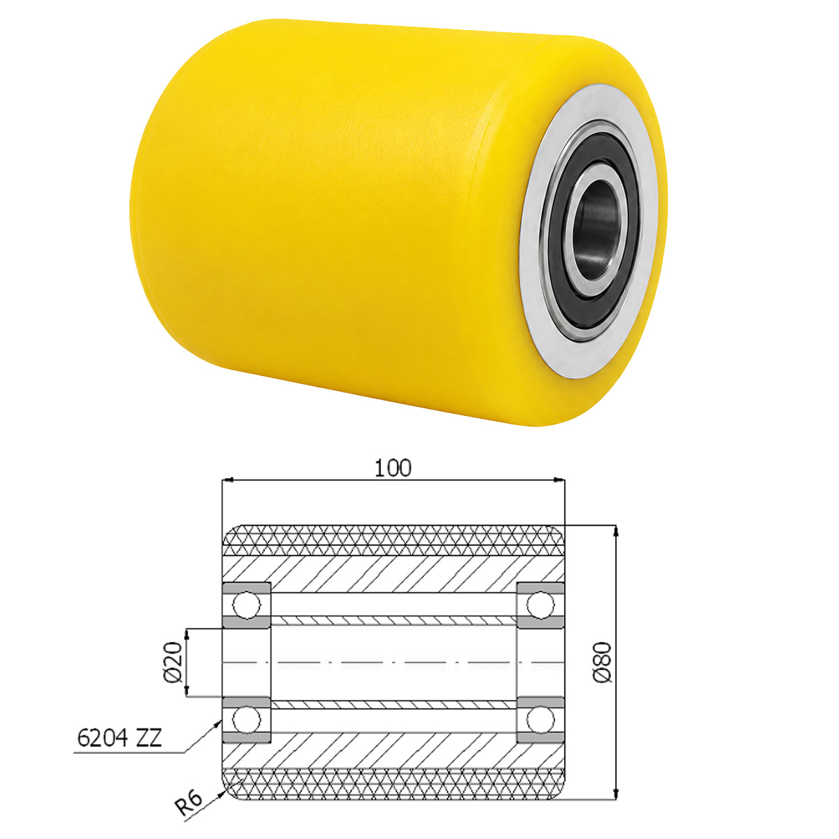 Polyamid Rolle Ø 60 mm mit Kugellager Kunststoffrolle Industrierollen RAP-60-60