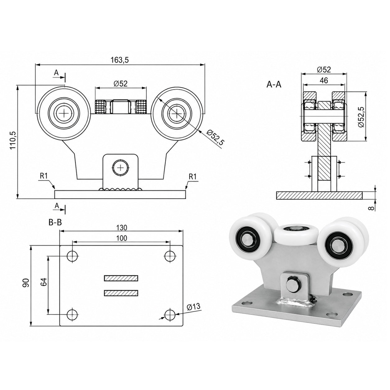 Torwagen für Schiebetore - für Profile 60 x 60 mm - Wandstärke 3 mm: W-5T-60
