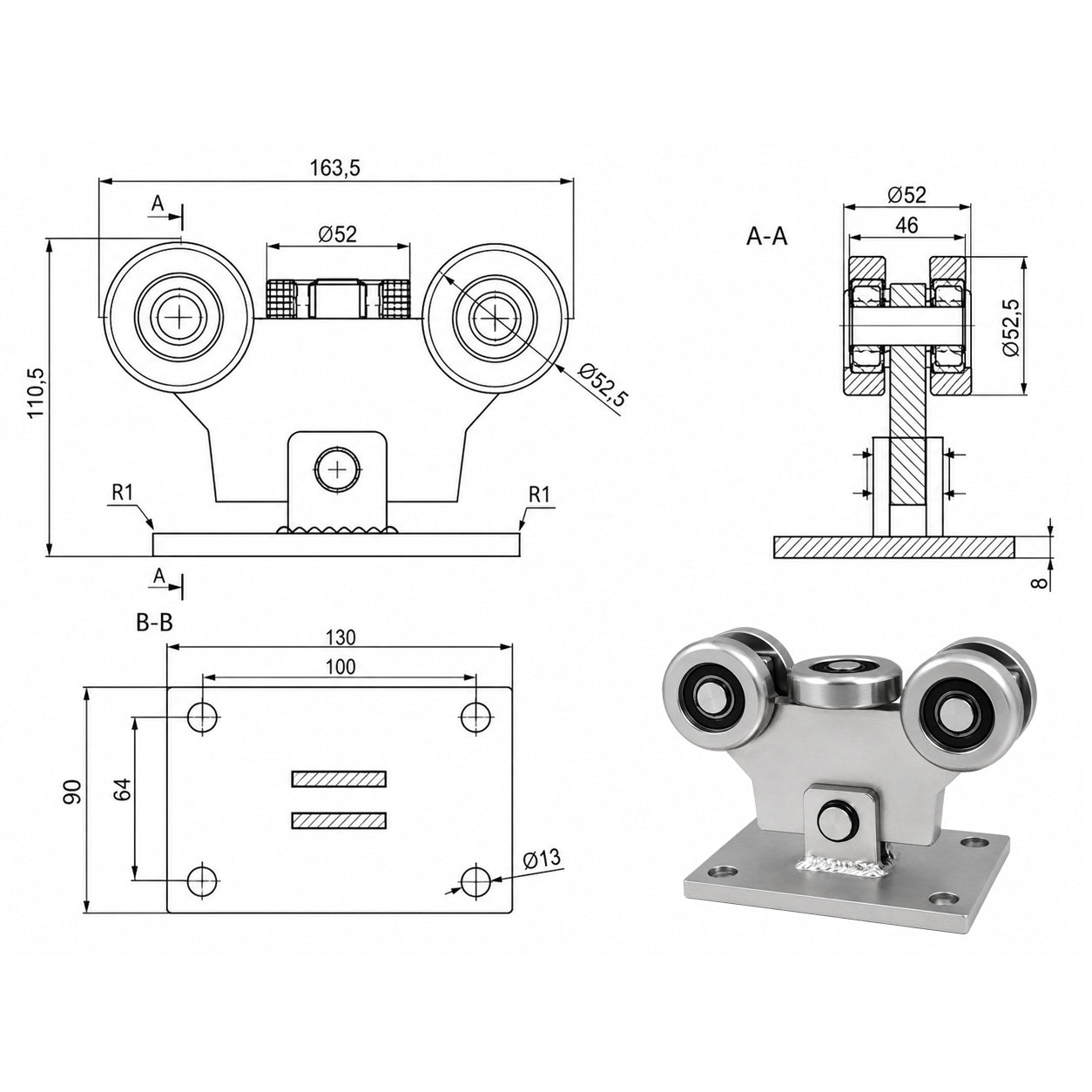 Torwagen für Schiebetore - für Profile 60 x 60 mm - Wandstärke 3 mm: W-5MM-60