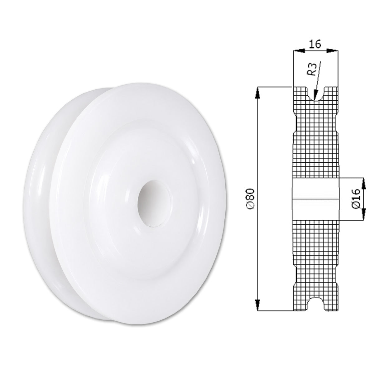 Seilrolle mit Gleitlager Ø80mm Polyamid Kunststoffrolle für Seil Ø6 mm C80/6/16