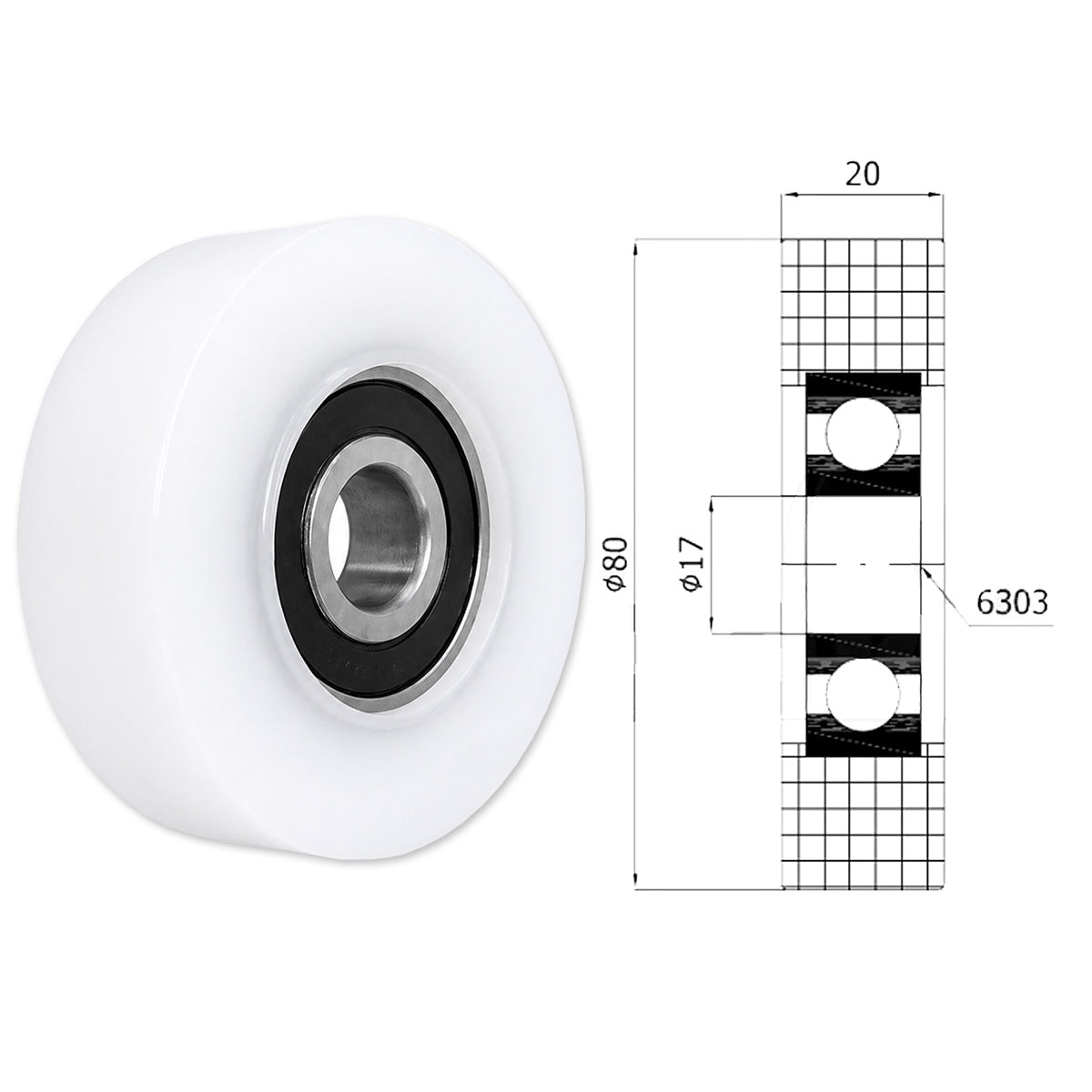 Teilen Polyamid Rolle Ø 80 mm mit Kugellager Kunststoffrolle Industrierollen R-80-20/17