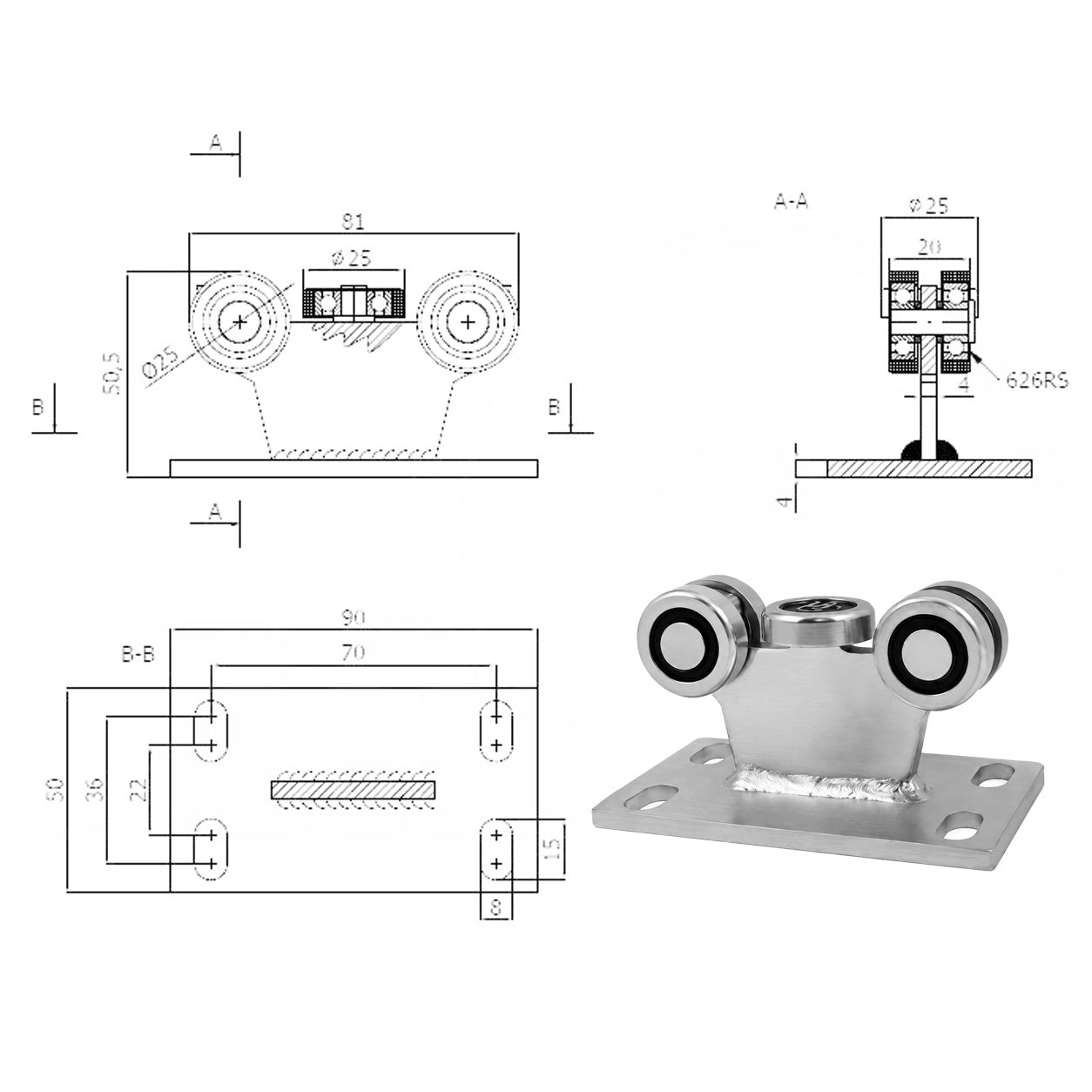 Torwagen für Schiebetore - für Profile 30x30 mm - Wandstärke 2 mm: 5MM-30