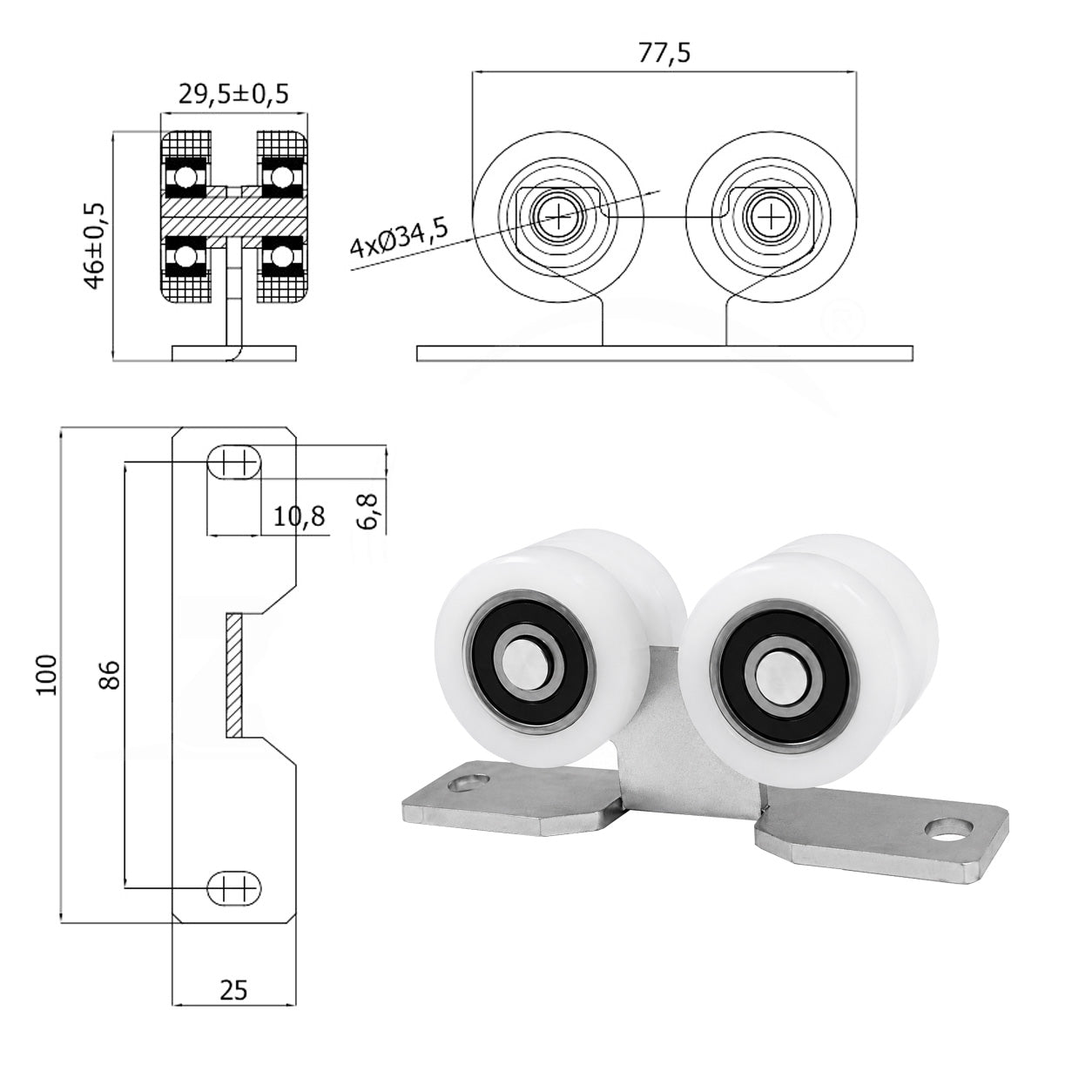 Torwagen für Schiebetore - für Profile 40x40 mm - Wandstärke 2 mm: 4T-40