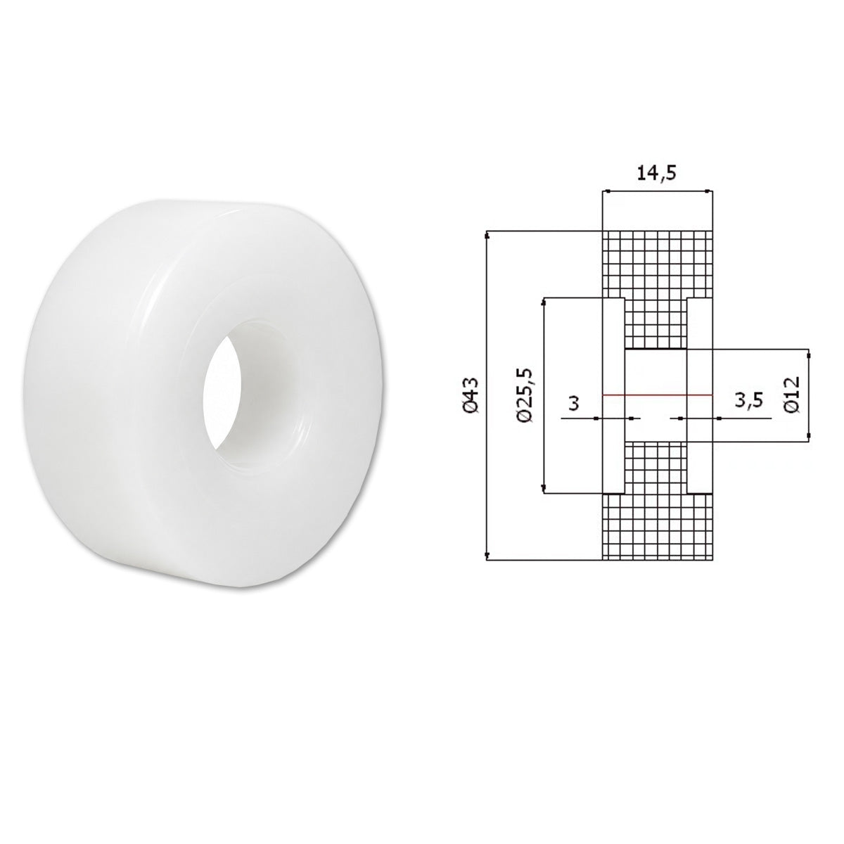 Teilen Polyamid Rolle Ø 43 mm mit Gleitlager Kunststoffrolle Industrierollen RB-43W