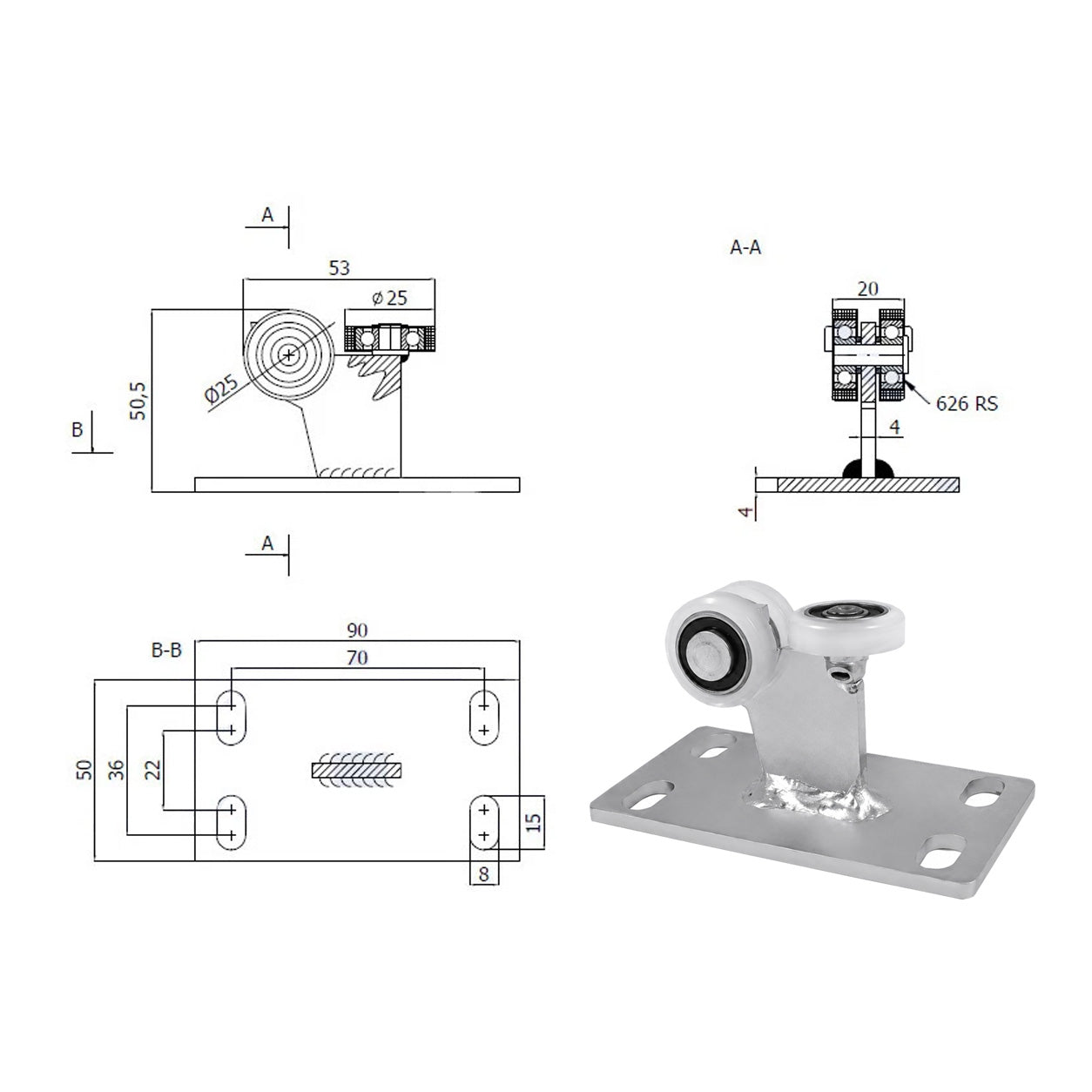 Torwagen für Schiebetore - für Profile 30x30 mm - Wandstärke 2 mm: 3T-30