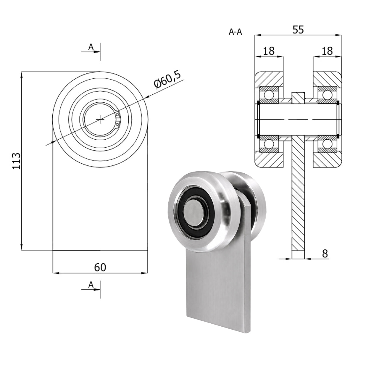 Torwagen für Schiebetore - für Profile 70 x 70 mm - Wandstärke 4 mm: P-2M-70