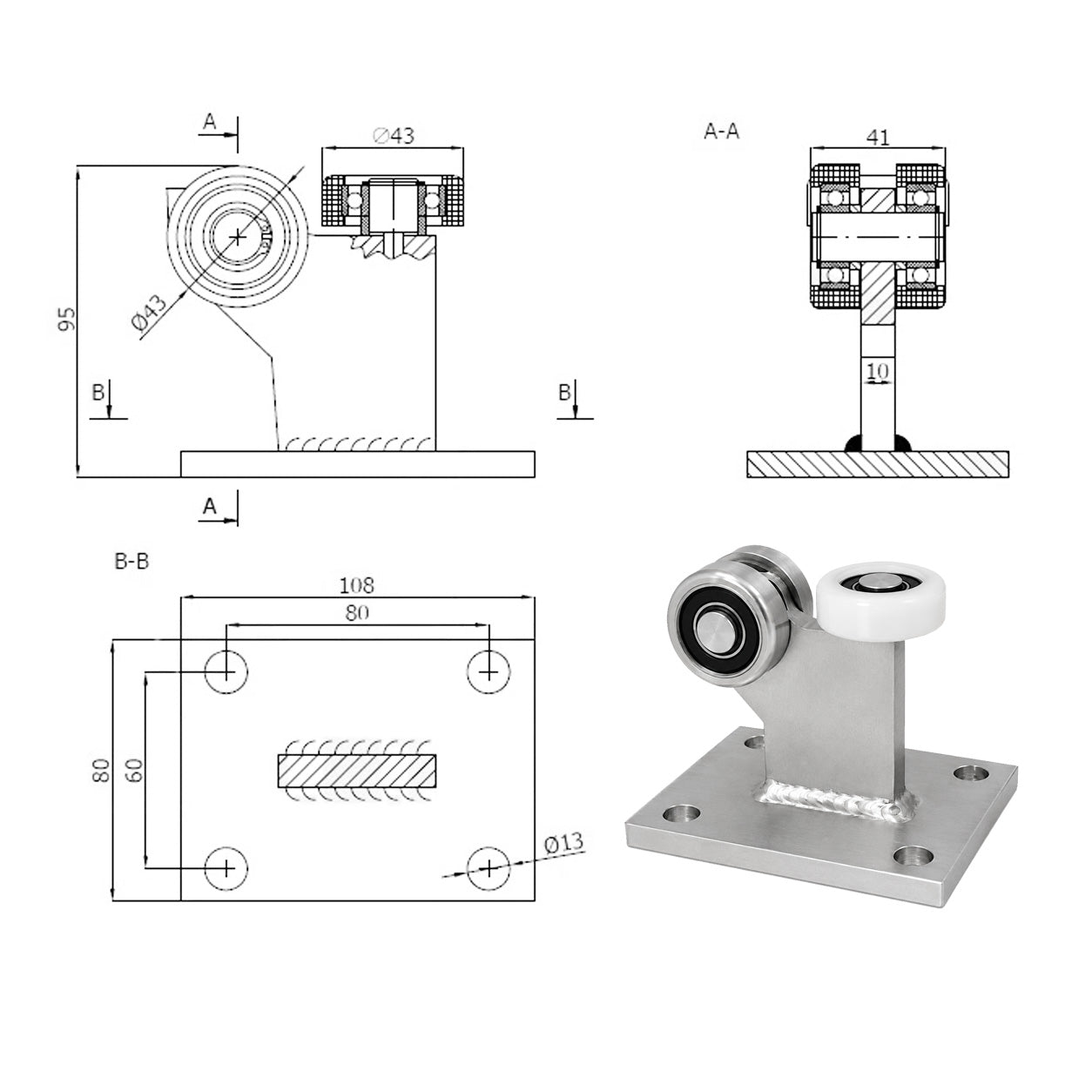 Torwagen für Schiebetore - für Profile 50x50 mm - Wandstärke 2,5 mm: 3M-50