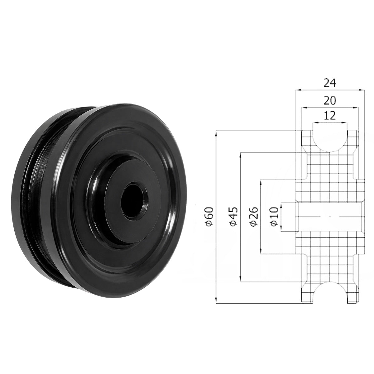 Seilrolle mit Gleitlager Ø 60mm Kunststoffrolle für Seil 10 mm C60-24/12/10